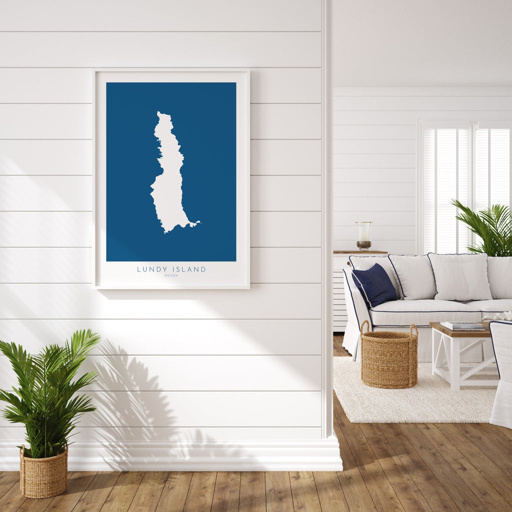 Lundy Island Map Art - Lundy Island Devon Art Print, Lundy Devon Gift, Devon Map Art, Lundy Devon Art, Lundy Island Map Blue, Navy