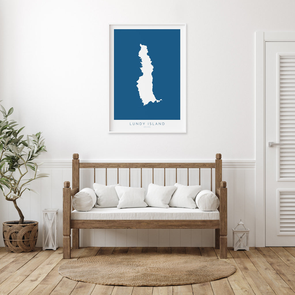Lundy Island Map Art - Lundy Island Devon Art Print, Lundy Devon Gift, Devon Map Art, Lundy Devon Art, Lundy Island Map Blue, Navy