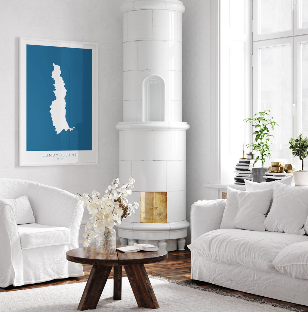 Lundy Island Map Art - Lundy Island Devon Art Print, Lundy Devon Gift, Devon Map Art, Lundy Devon Art, Lundy Island Map Blue, Navy