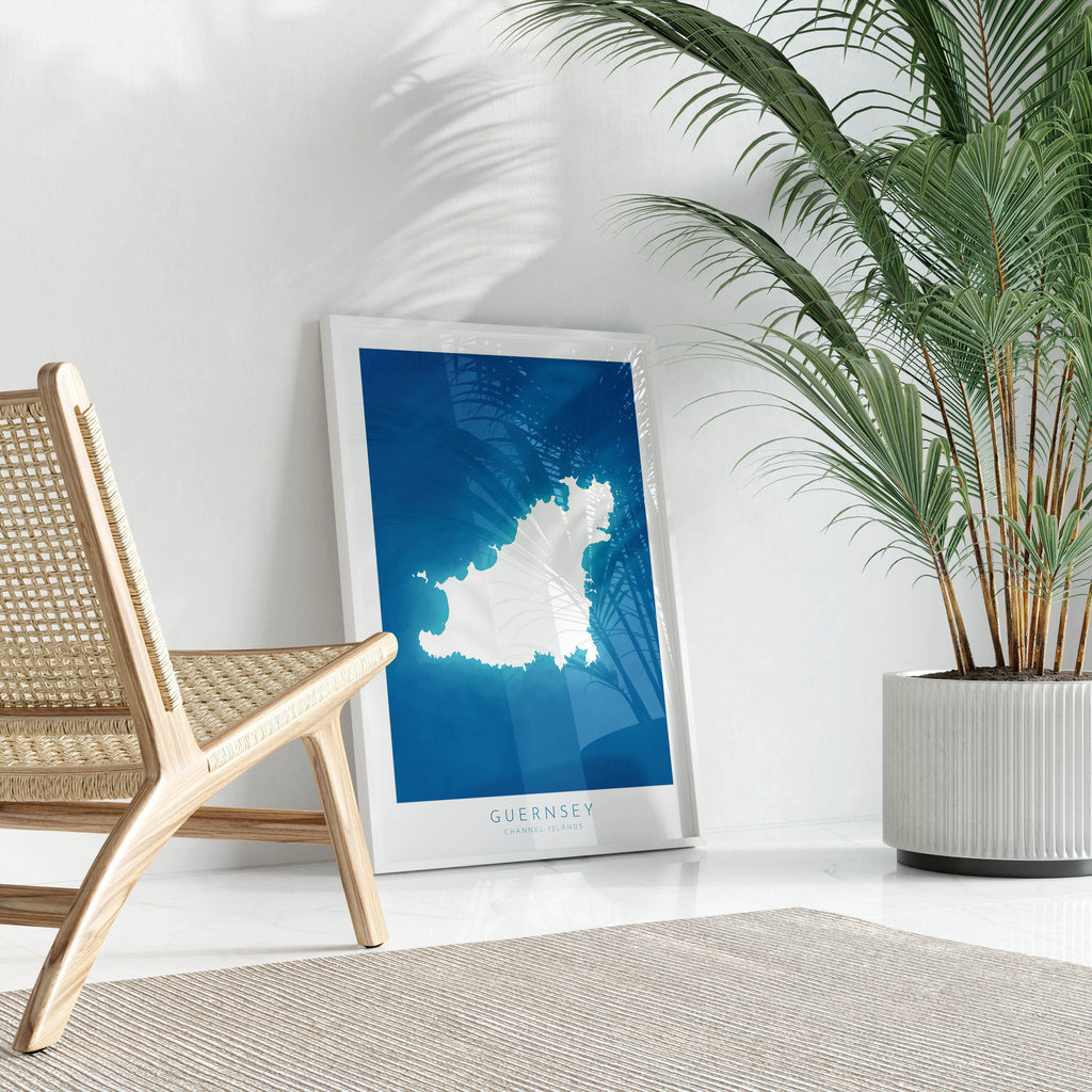 Guernsey Map Art - Guernsey Island Art Print, Channel Islands Gift, Channel Islands Map Art, Guernsey Map Blue, Les Martins Map Art Navy