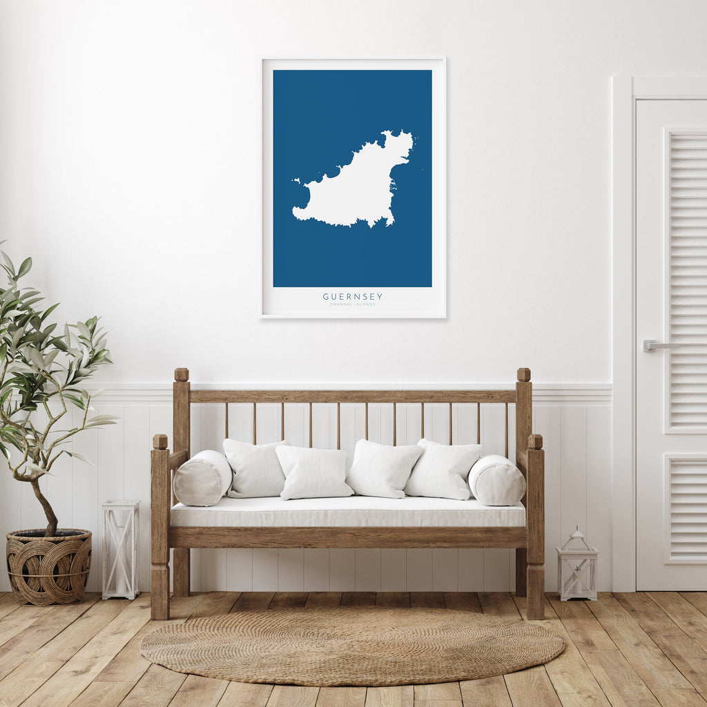 Guernsey Map Art - Guernsey Island Art Print, Channel Islands Gift, Channel Islands Map Art, Guernsey Map Blue, Les Martins Map Art Navy