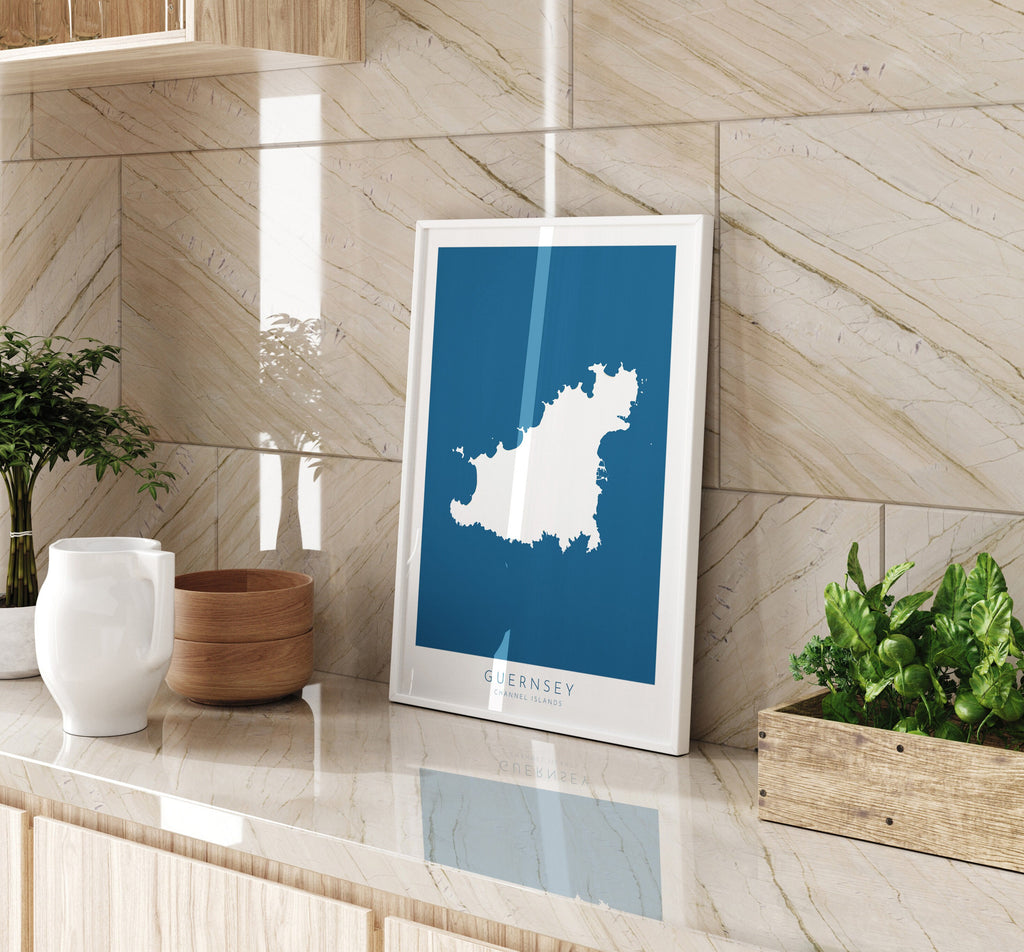 Guernsey Map Art - Guernsey Island Art Print, Channel Islands Gift, Channel Islands Map Art, Guernsey Map Blue, Les Martins Map Art Navy