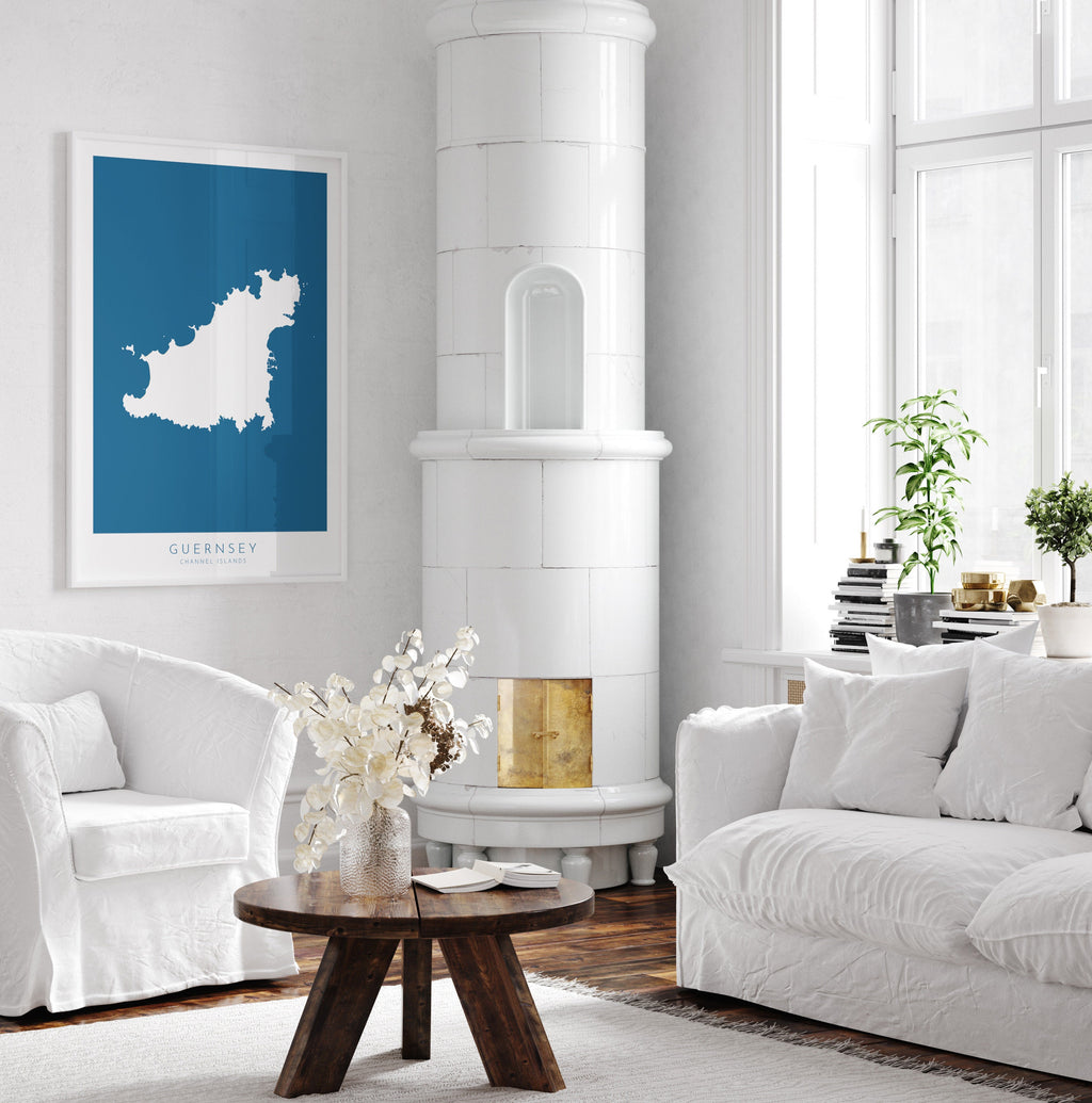 Guernsey Map Art - Guernsey Island Art Print, Channel Islands Gift, Channel Islands Map Art, Guernsey Map Blue, Les Martins Map Art Navy