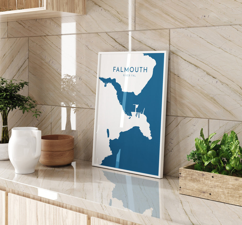 Falmouth Print - Cornwall Map, Falmouth Travel Poster, River Fal, South Cornwall, Cornish Coast Print, Nautical Home Decor