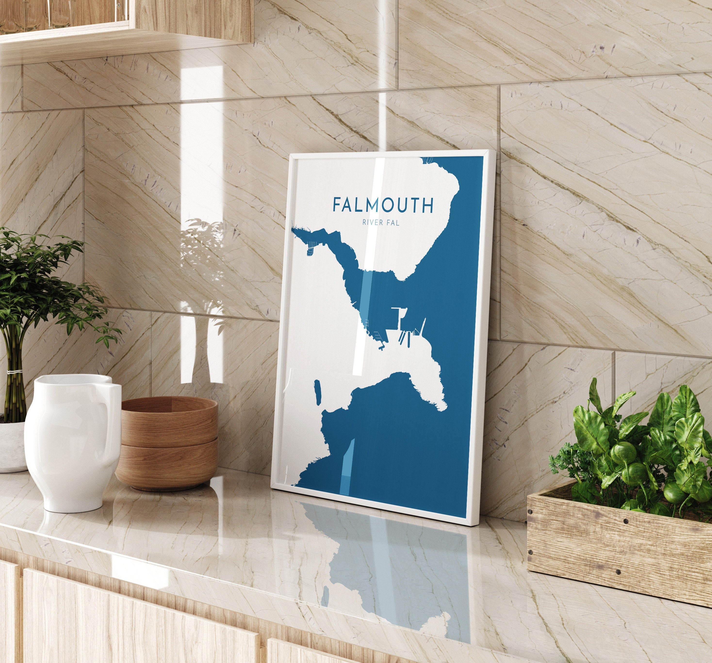 Falmouth Print - Cornwall Map, Falmouth Travel Poster, River Fal, South Cornwall, Cornish Coast Print, Nautical Home Decor