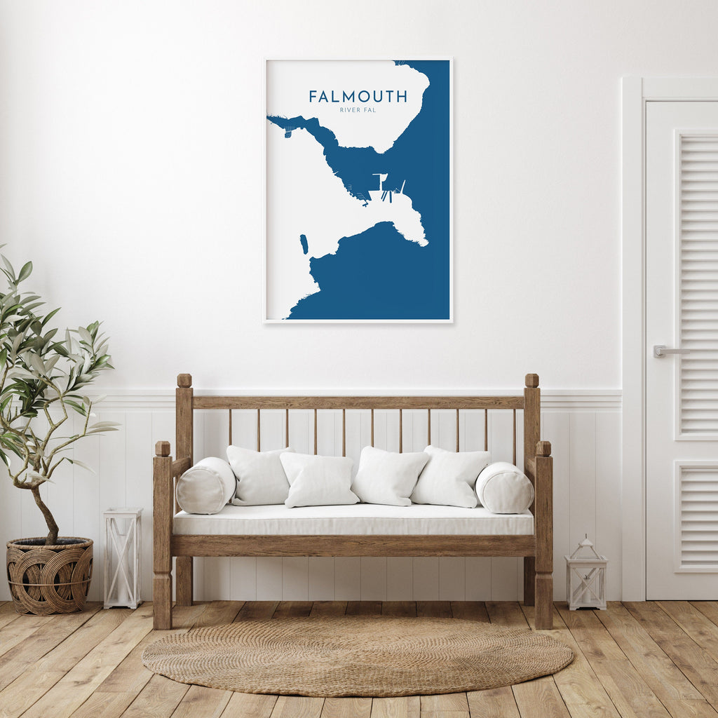 Falmouth Print - Cornwall Map, Falmouth Travel Poster, River Fal, South Cornwall, Cornish Coast Print, Nautical Home Decor