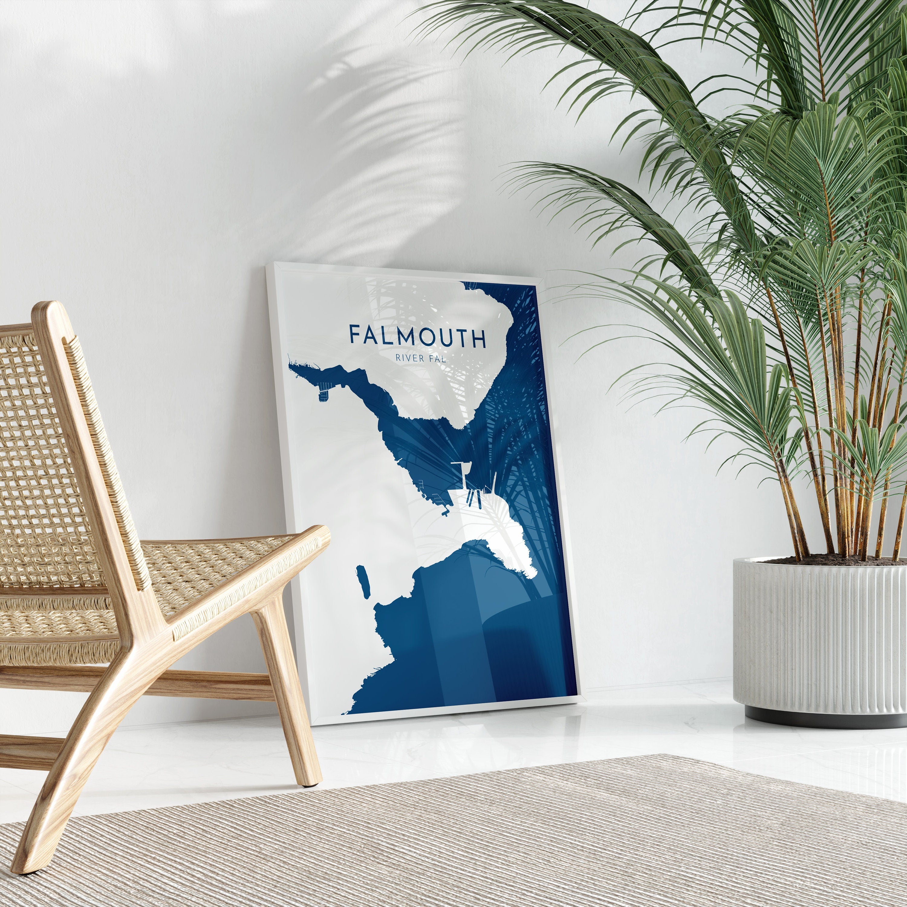 Falmouth Print - Cornwall Map, Falmouth Travel Poster, River Fal, South Cornwall, Cornish Coast Print, Nautical Home Decor