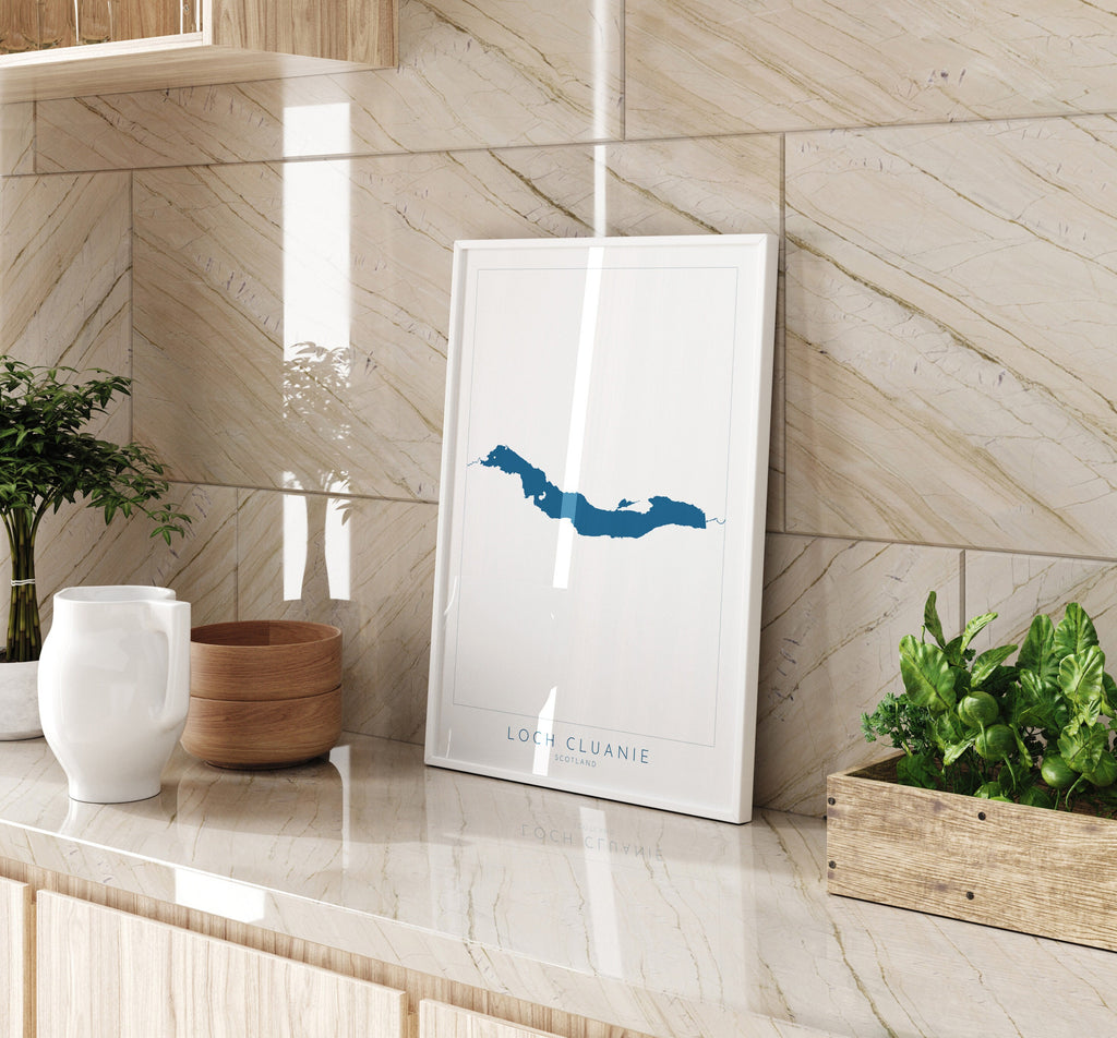 Loch Cluanie Map Art - Scottish Loch Maps, Loch Cluanie Art Print, Scotland Art Print, Scotland Gift, Scotland Map Art, Loch Gift