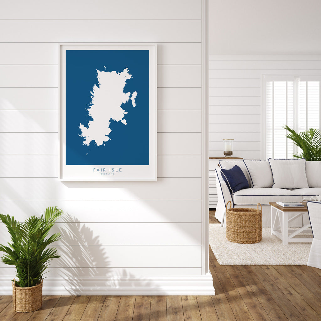 Fair Isle Map Art - Fair Isle Shetland Scotland Art Print, Shetland Scotland Gift, Scotland Map Art, Shetland Islands Map Blue