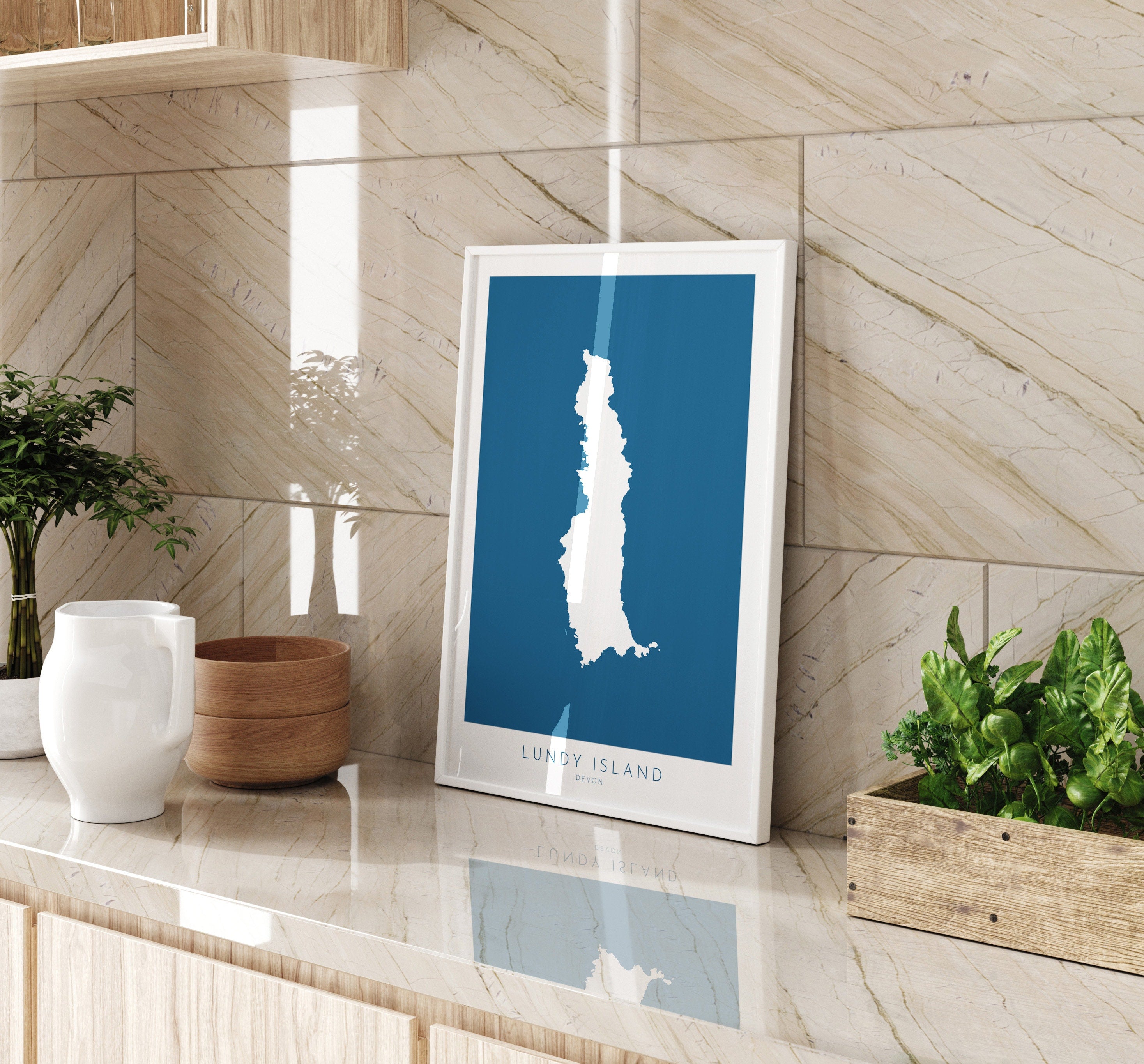 Lundy Island Map Art - Lundy Island Devon Art Print, Lundy Devon Gift, Devon Map Art, Lundy Devon Art, Lundy Island Map Blue, Navy