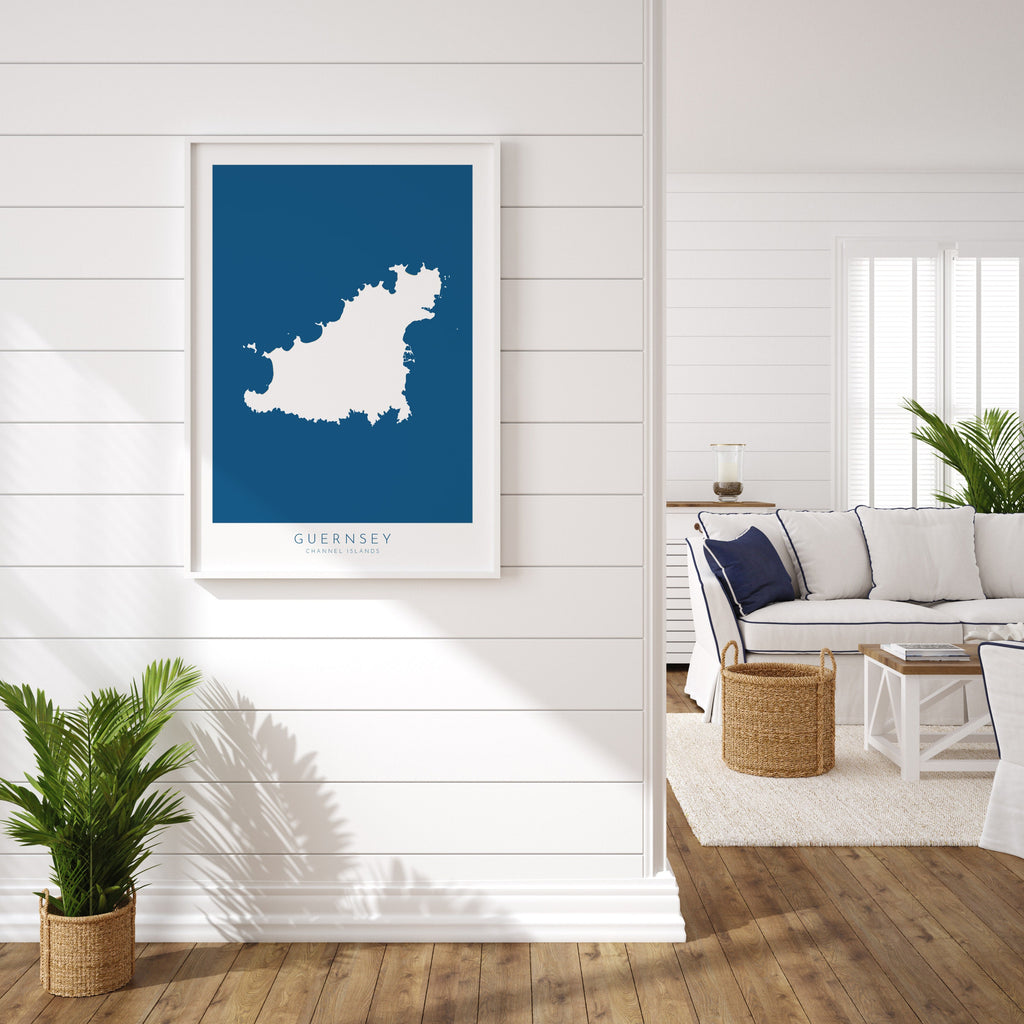 Guernsey Map Art - Guernsey Island Art Print, Channel Islands Gift, Channel Islands Map Art, Guernsey Map Blue, Les Martins Map Art Navy