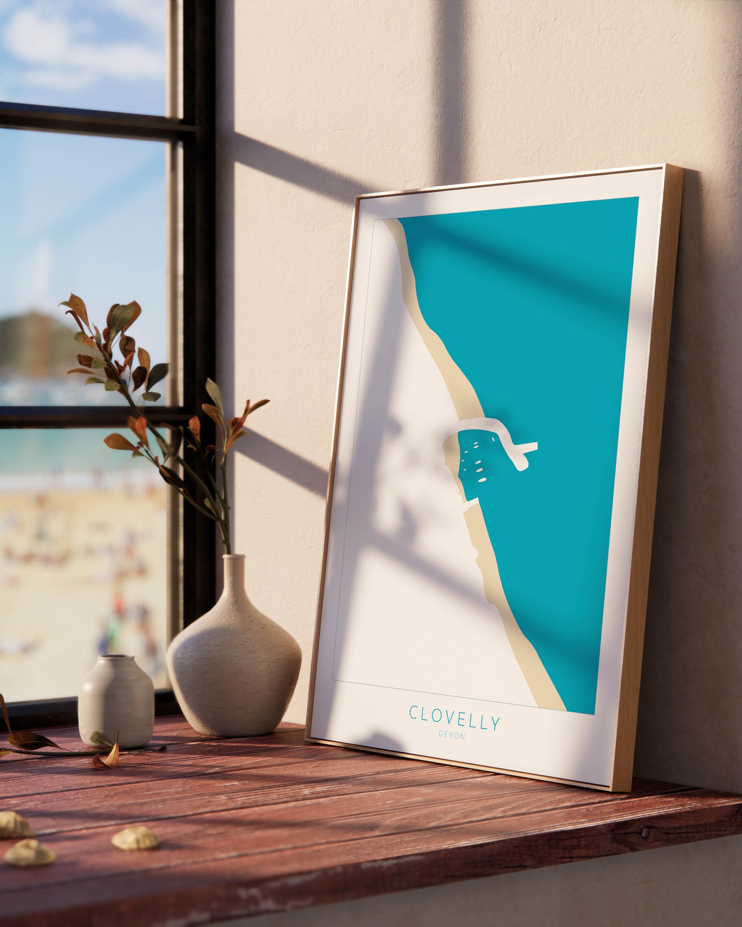 Clovelly Map Art - Clovelly Devon Map, Clovelly Beach Print, Clovelly Art Print, Devon Art, Clovelly Harbour Art, North Devon Map Art