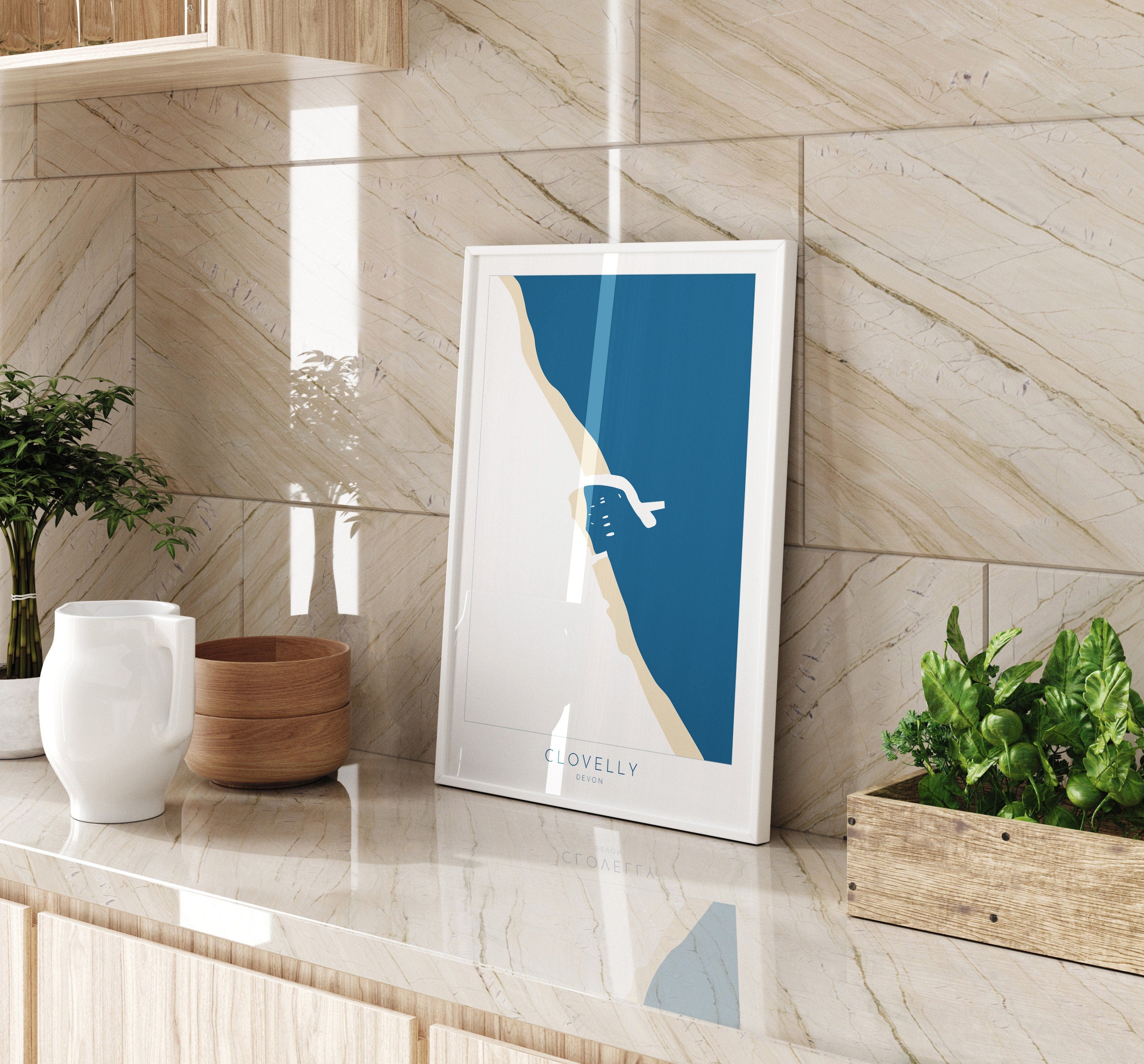 Clovelly Map Art - Clovelly Devon Map, Clovelly Beach Print, Clovelly Art Print, Devon Art, Clovelly Harbour Art, North Devon Map Art