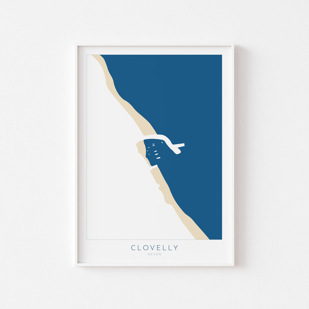 Clovelly Map Art - Clovelly Devon Map, Clovelly Beach Print, Clovelly Art Print, Devon Art, Clovelly Harbour Art, North Devon Map Art