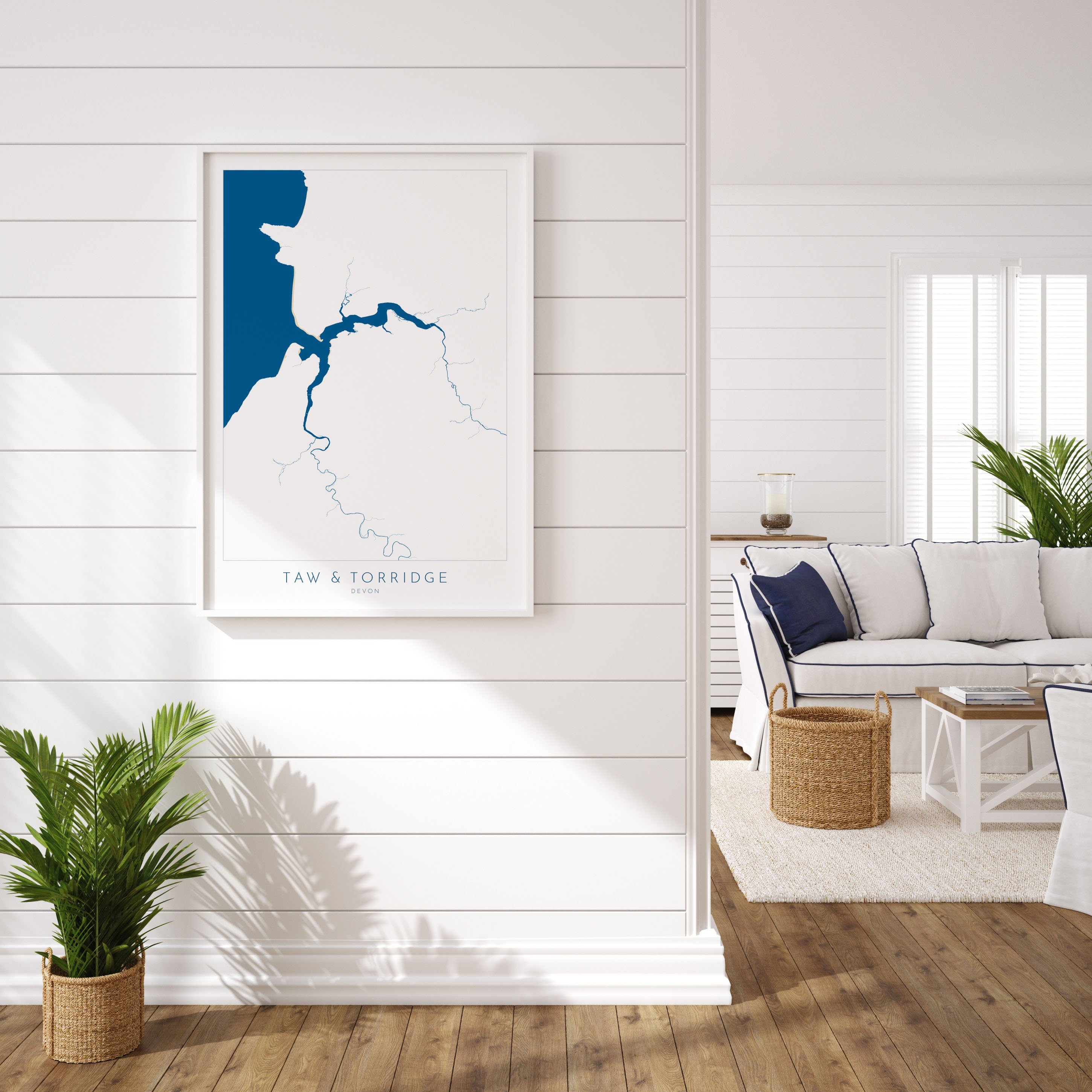 Rivers Taw and Torridge Estuary Map Art - Devon Map, Bideford Map Art, Westward Ho! Beach Art, Bideford Map, Barnstaple Art, Croyde Map