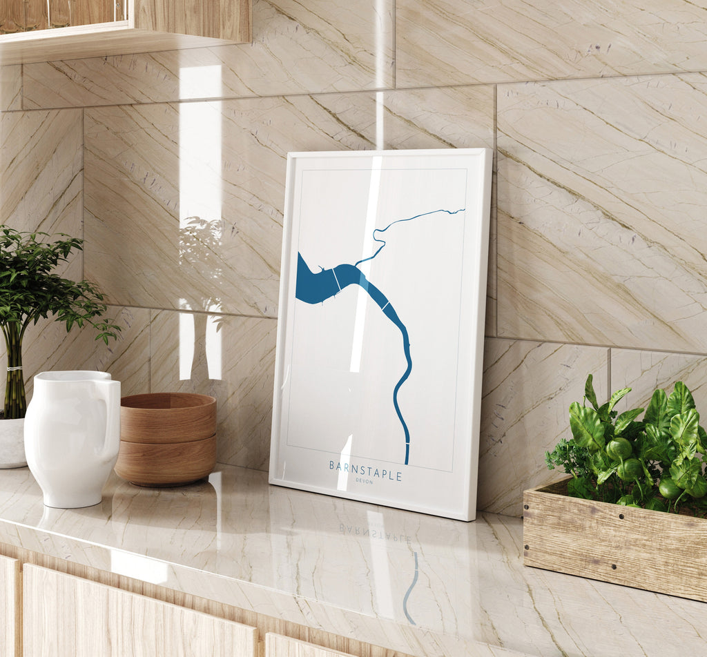 Barnstaple Map Art - Devon Map Art, River Taw Map,Barnstaple Art Print, North Devon Map Art, River Taw Art Devon, Devon Rivers Art