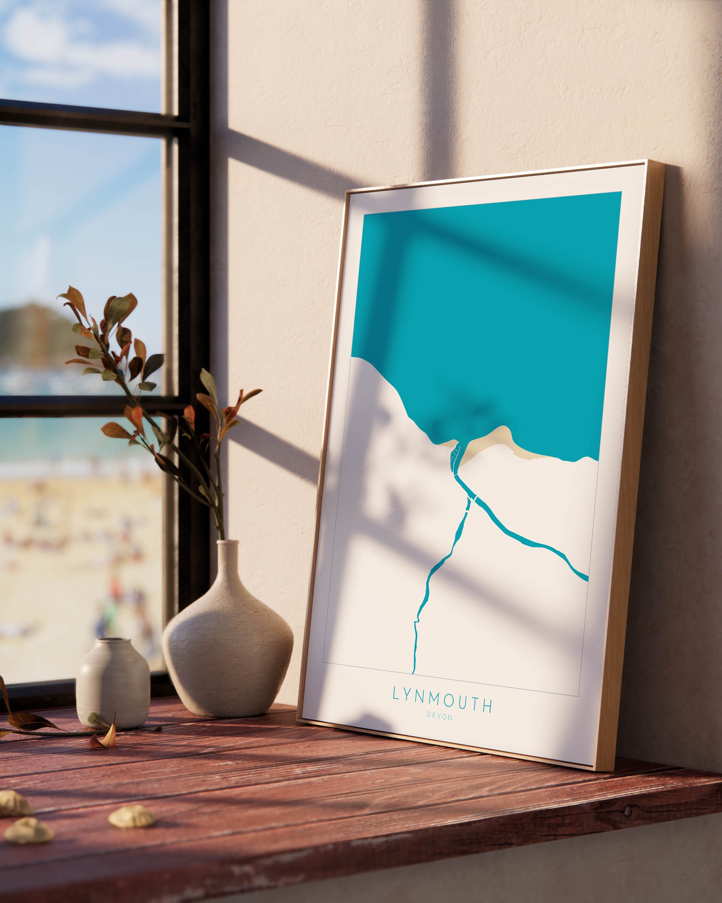 Lynmouth Map Art - Lynmouth Devon Map, North Devon Map Art, Lynmouth Beach, Exmoor Map Art, Lynton Wall Art, Devon River Art, Lynmouth Print