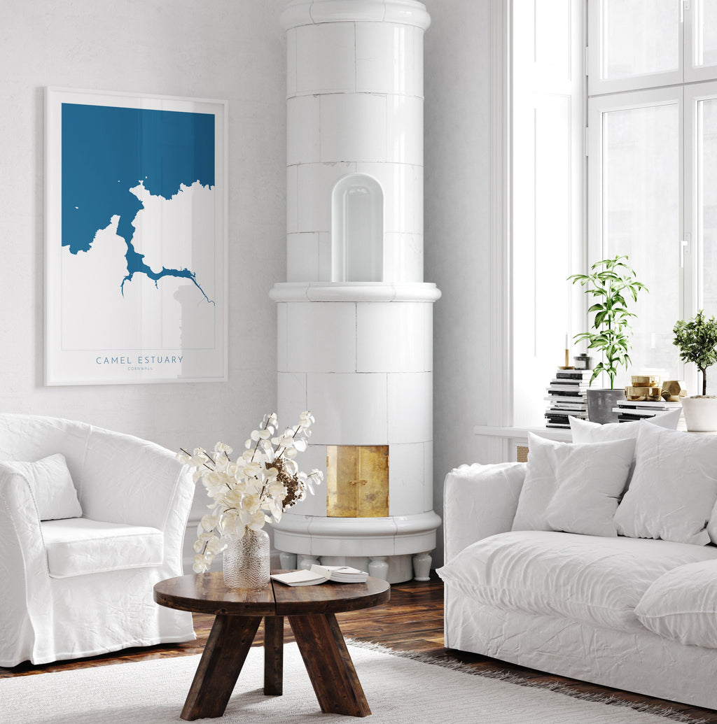 Camel Estuary Map Art - North Cornwall Map, Padstow Map Art, Rock Beach Cornwall, Wadebridge Wall Art, River Art, Polzeath Poster, River Map