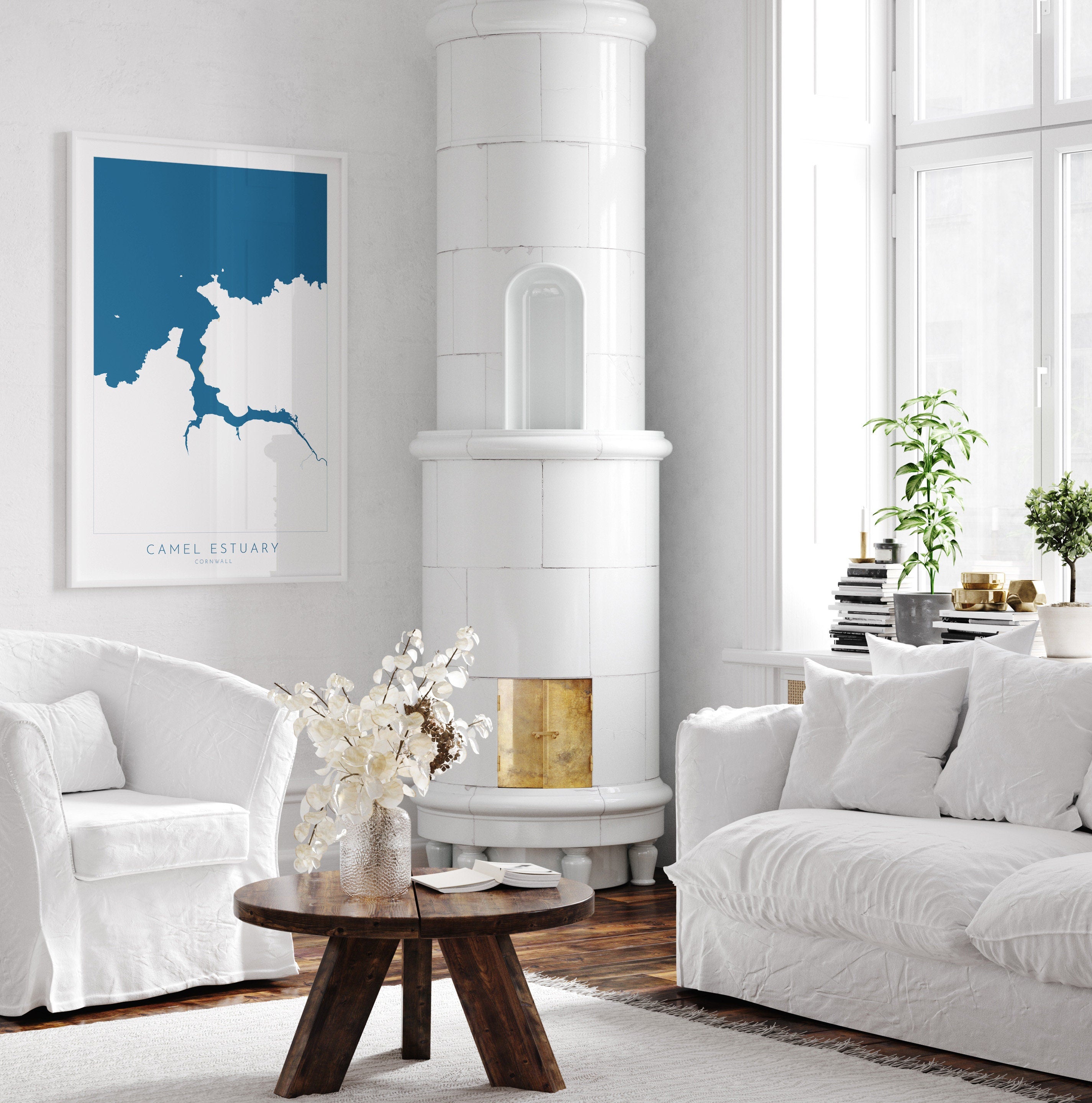 Camel Estuary Map Art - North Cornwall Map, Padstow Map Art, Rock Beach Cornwall, Wadebridge Wall Art, River Art, Polzeath Poster, River Map