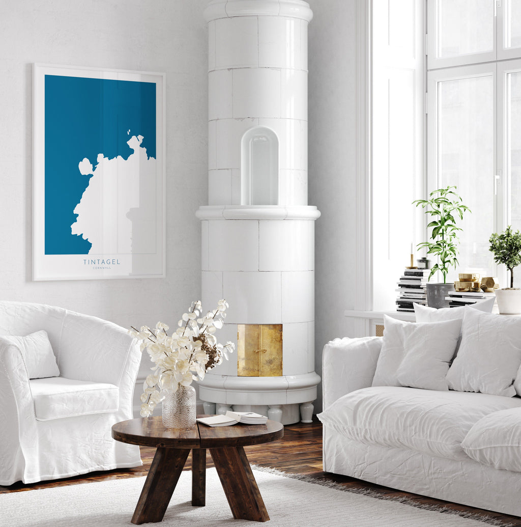 Tintagel Map Art - North Cornwall Map, Tintagel Castle Print Cornwall, Tintagel Wall Art, Cornish Coast Map, Tintagel Poster, Coastal Art