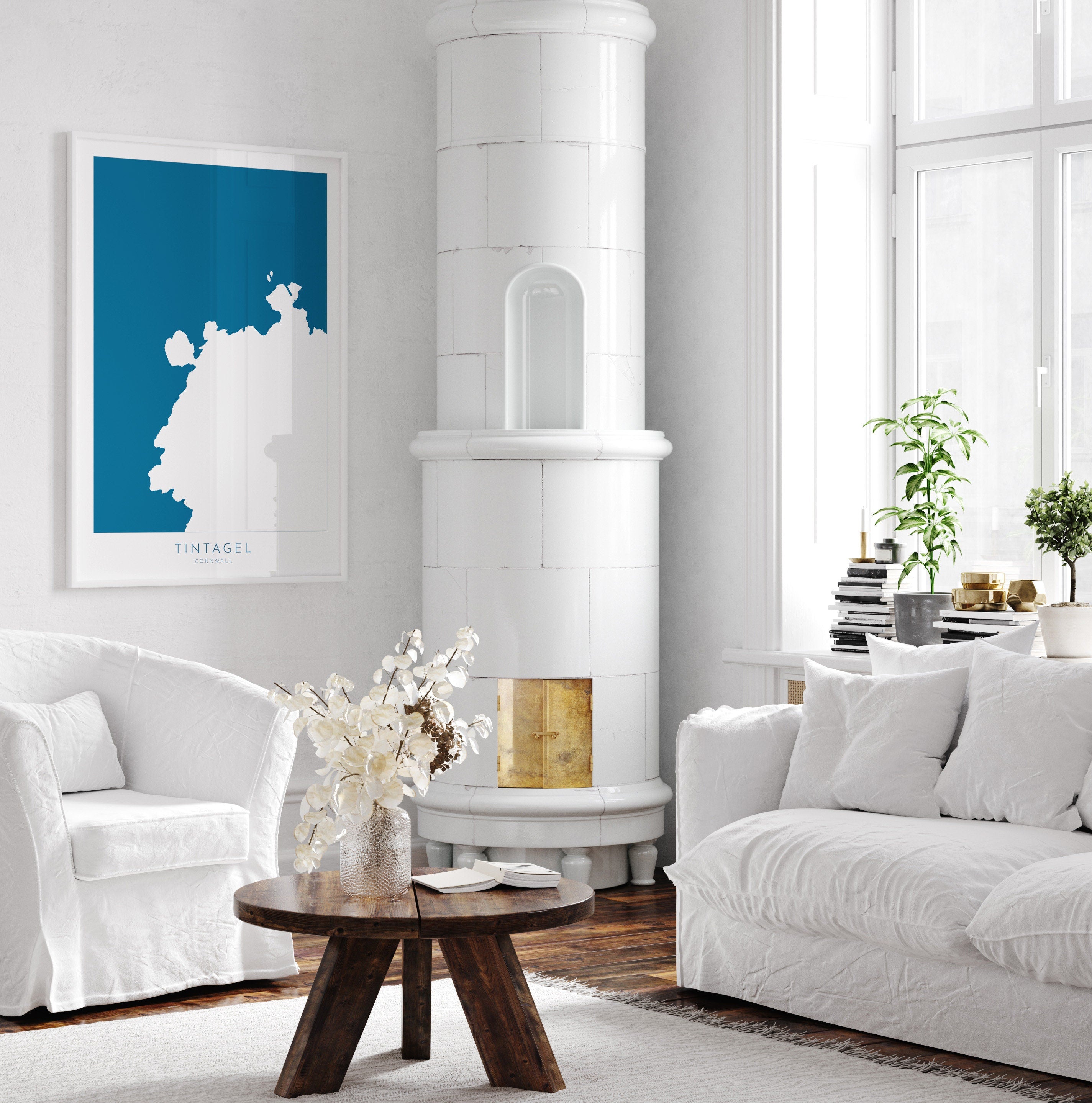 Tintagel Map Art - North Cornwall Map, Tintagel Castle Print Cornwall, Tintagel Wall Art, Cornish Coast Map, Tintagel Poster, Coastal Art