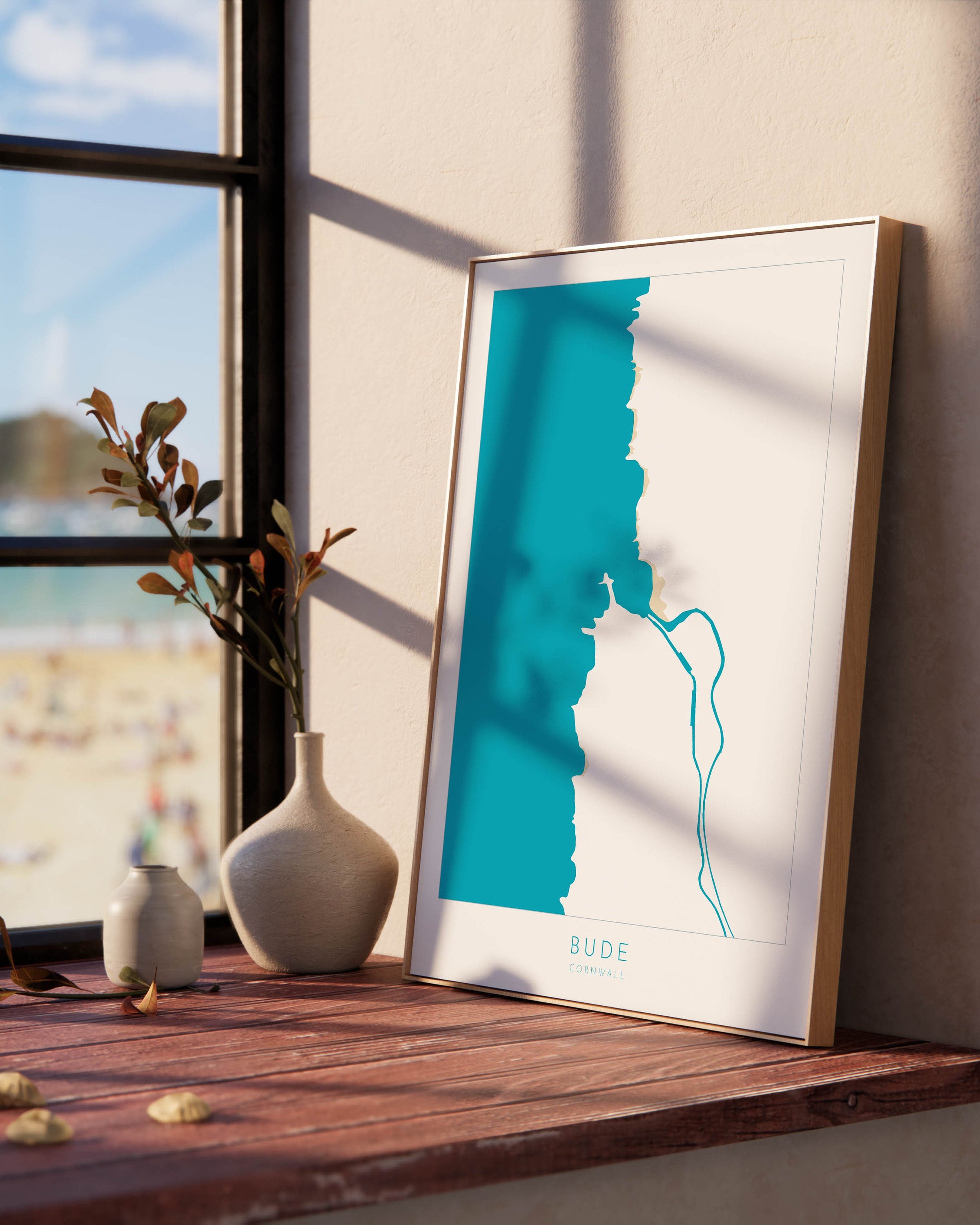 Bude Map Art - Cornwall Map, Bude Art Print, Bude Beach Art, Cornish Coast Map, Cornwall Coastal Art, Summerleaze Beach, River Neet, Strat
