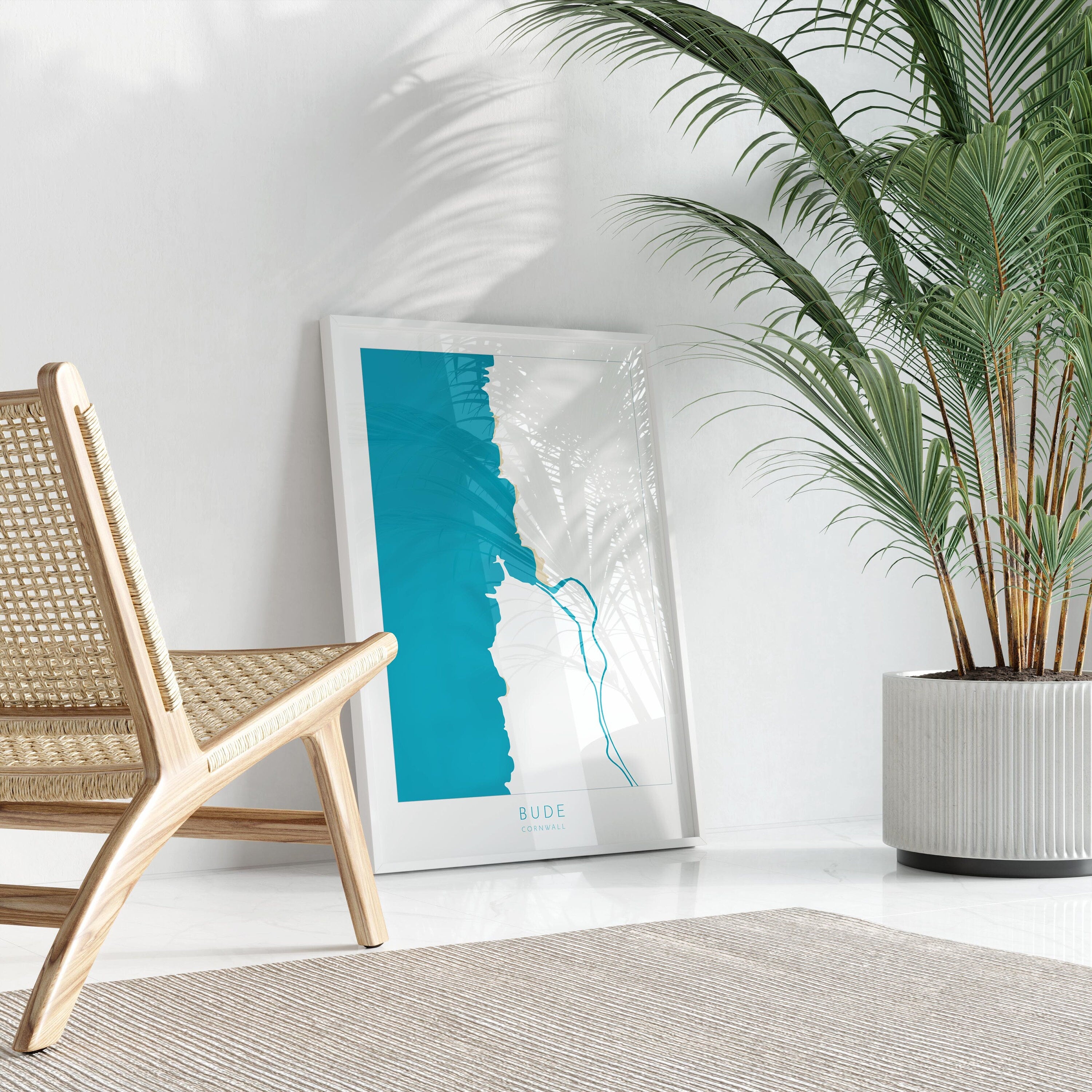 Bude Map Art - Cornwall Map, Bude Art Print, Bude Beach Art, Cornish Coast Map, Cornwall Coastal Art, Summerleaze Beach, River Neet, Strat