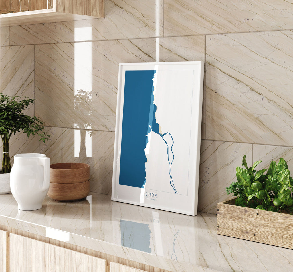 Bude Map Art - Cornwall Map, Bude Art Print, Bude Beach Art, Cornish Coast Map, Cornwall Coastal Art, Summerleaze Beach, River Neet, Strat