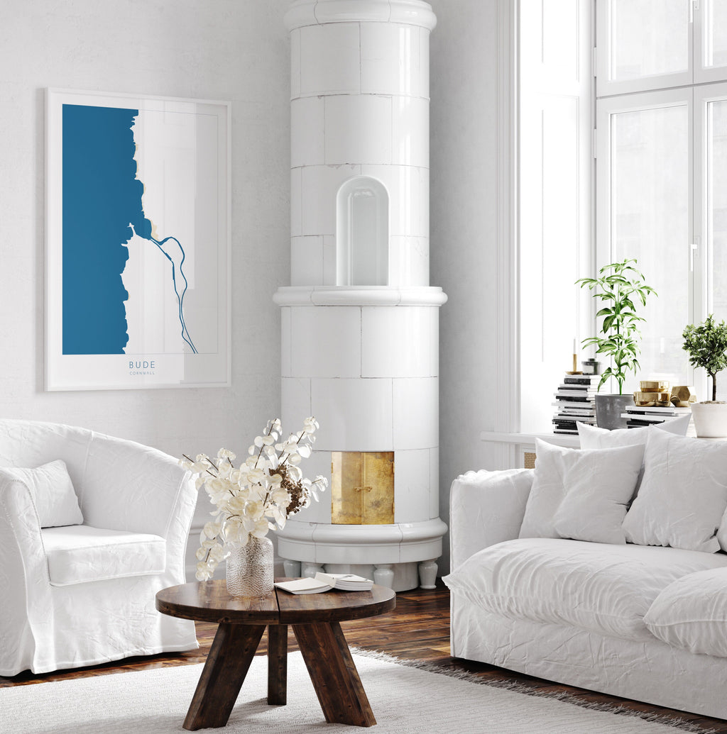 Bude Map Art - Cornwall Map, Bude Art Print, Bude Beach Art, Cornish Coast Map, Cornwall Coastal Art, Summerleaze Beach, River Neet, Strat