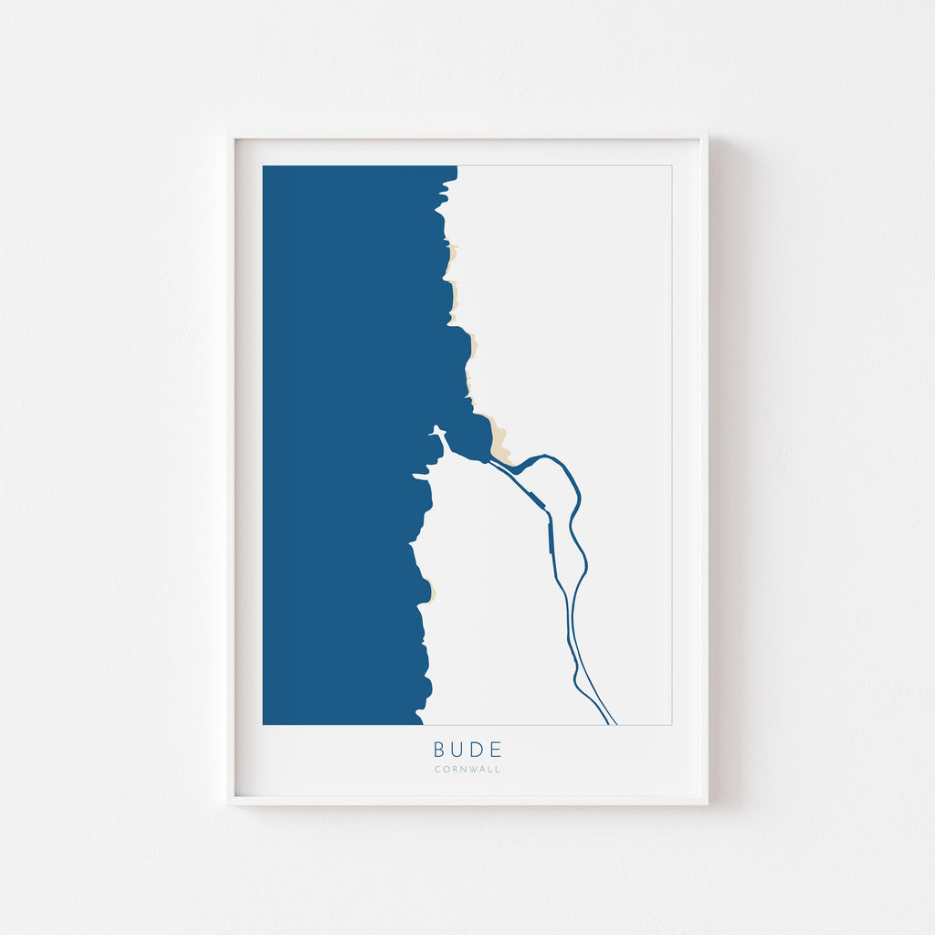 Bude Map Art - Cornwall Map, Bude Art Print, Bude Beach Art, Cornish Coast Map, Cornwall Coastal Art, Summerleaze Beach, River Neet, Strat