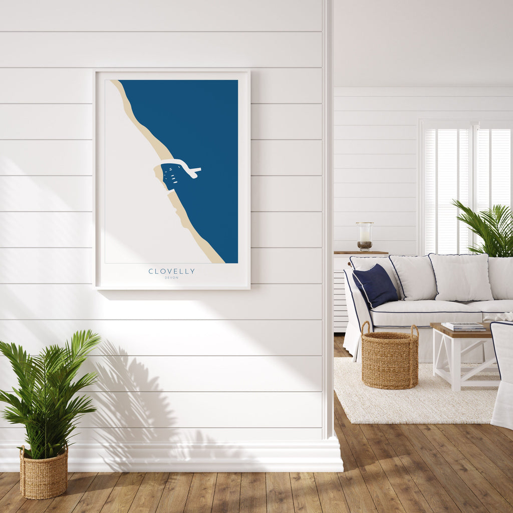 Clovelly Map Art - Clovelly Devon Map, Clovelly Beach Print, Clovelly Art Print, Devon Art, Clovelly Harbour Art, North Devon Map Art