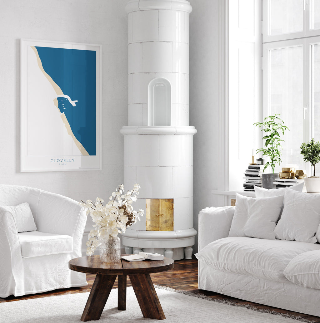 Clovelly Map Art - Clovelly Devon Map, Clovelly Beach Print, Clovelly Art Print, Devon Art, Clovelly Harbour Art, North Devon Map Art