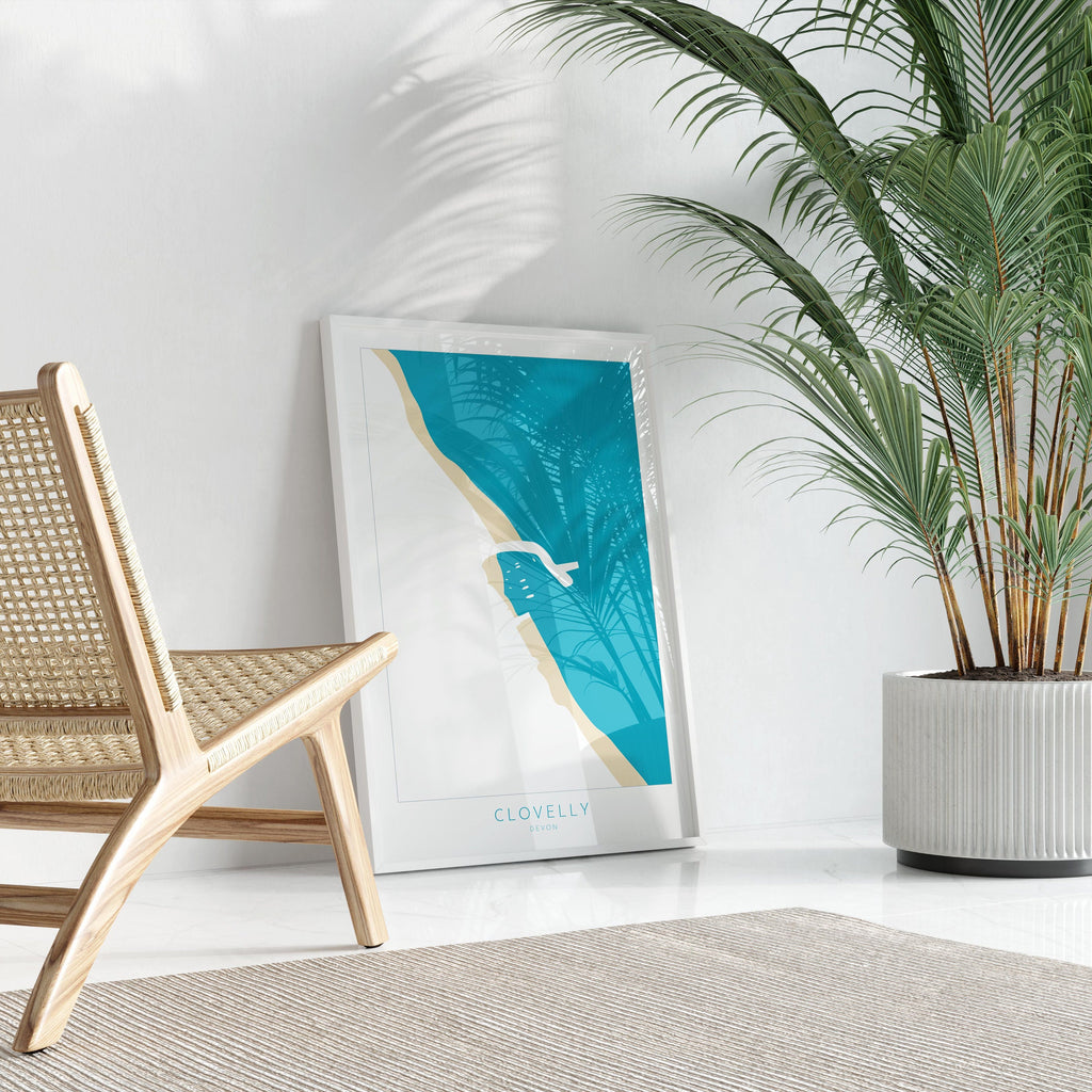 Clovelly Map Art - Clovelly Devon Map, Clovelly Beach Print, Clovelly Art Print, Devon Art, Clovelly Harbour Art, North Devon Map Art