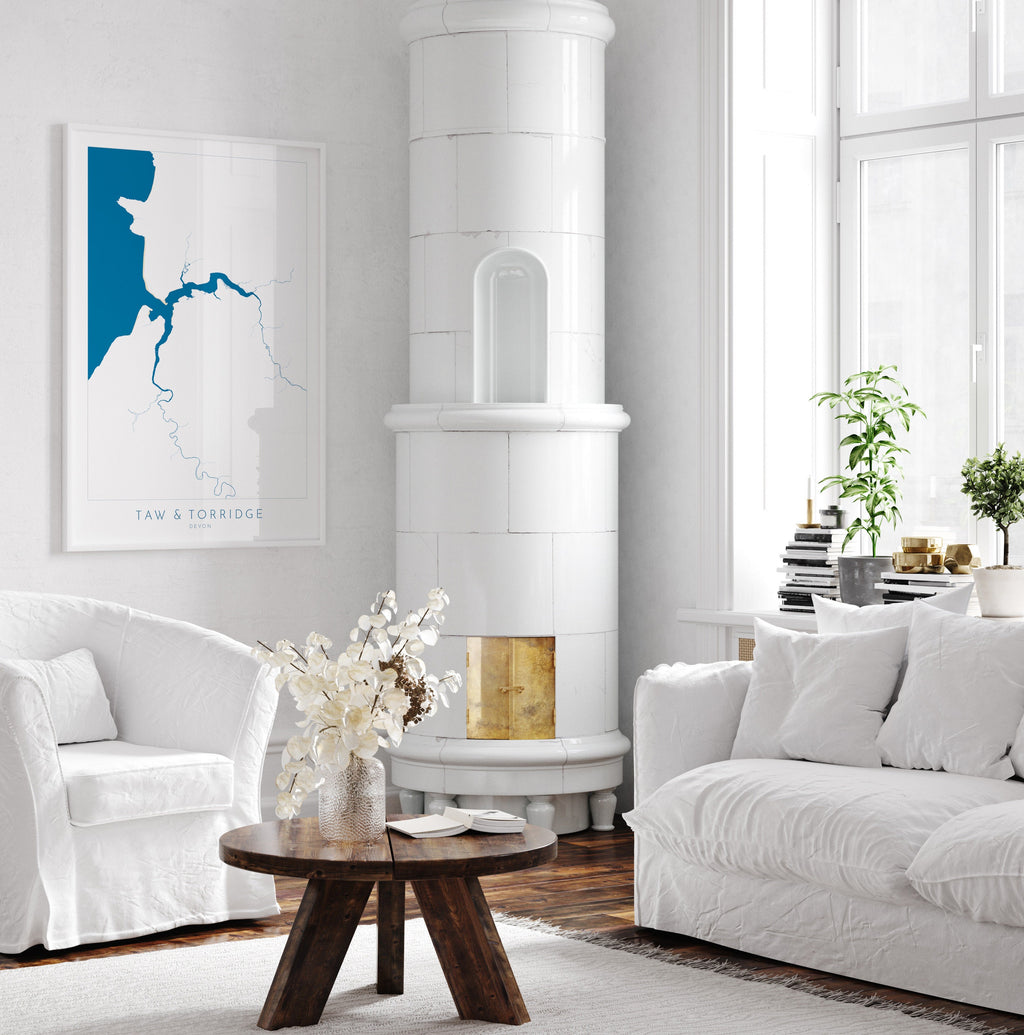 Rivers Taw and Torridge Estuary Map Art - Devon Map, Bideford Map Art, Westward Ho! Beach Art, Bideford Map, Barnstaple Art, Croyde Map