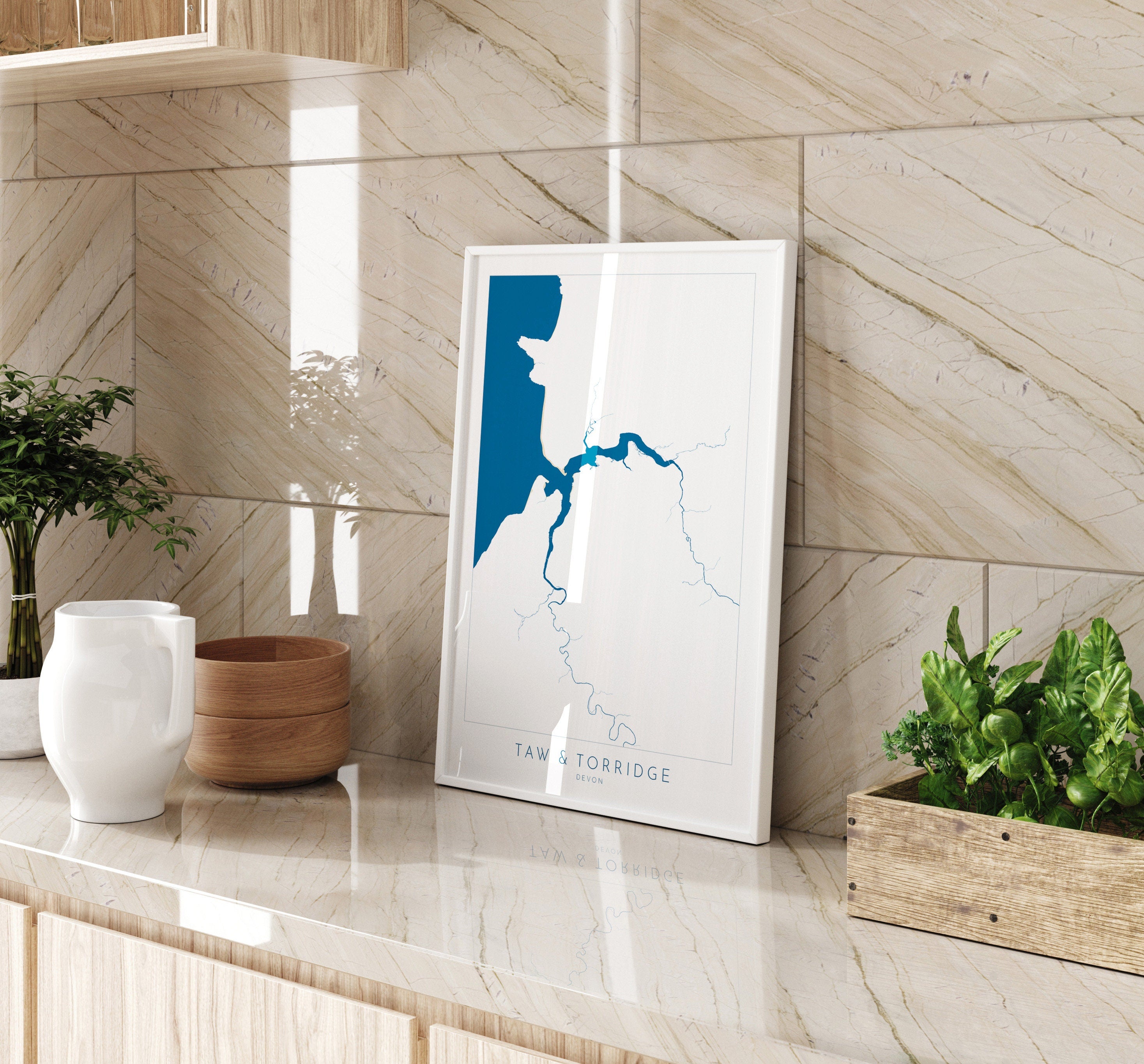 Rivers Taw and Torridge Estuary Map Art - Devon Map, Bideford Map Art, Westward Ho! Beach Art, Bideford Map, Barnstaple Art, Croyde Map