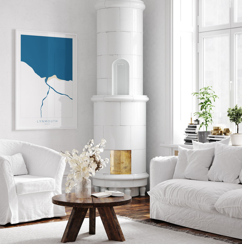 Lynmouth Map Art - Lynmouth Devon Map, North Devon Map Art, Lynmouth Beach, Exmoor Map Art, Lynton Wall Art, Devon River Art, Lynmouth Print