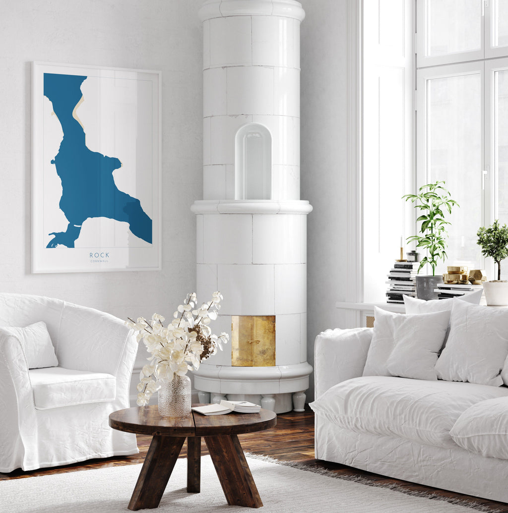 Rock Map Art - Rock Cornwall Map, The Camel Estuary Map Art, Rock Beach Cornwall, Padstow Wall Art, Cornwall River Art, North Cornwall Print