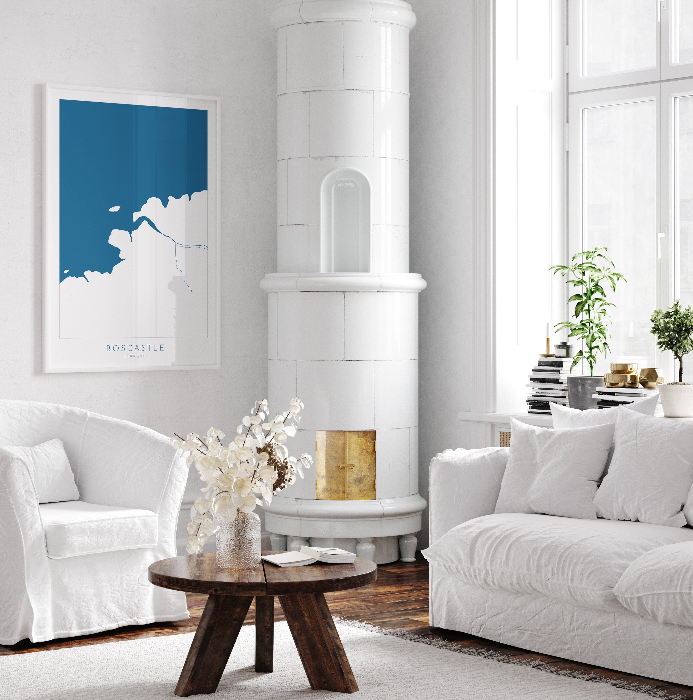 Boscastle Map Art - Cornwall Map, Boscastle Print Cornwall, River Map, Boscastle Harbour, Cornish Coast Map, Boscastle Art, Coastal Art