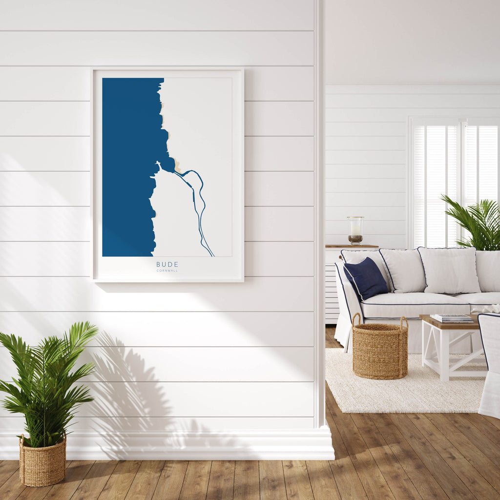 Bude Map Art - Cornwall Map, Bude Art Print, Bude Beach Art, Cornish Coast Map, Cornwall Coastal Art, Summerleaze Beach, River Neet, Strat