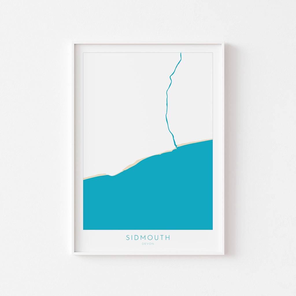 Sidmouth Map Print - Sidmouth Beach Art, Devon Map Art, Sidmouth Art Print, Devon Rivers, Devon Travel Poster, A1, A2, A3, A4, Devon Gift UK