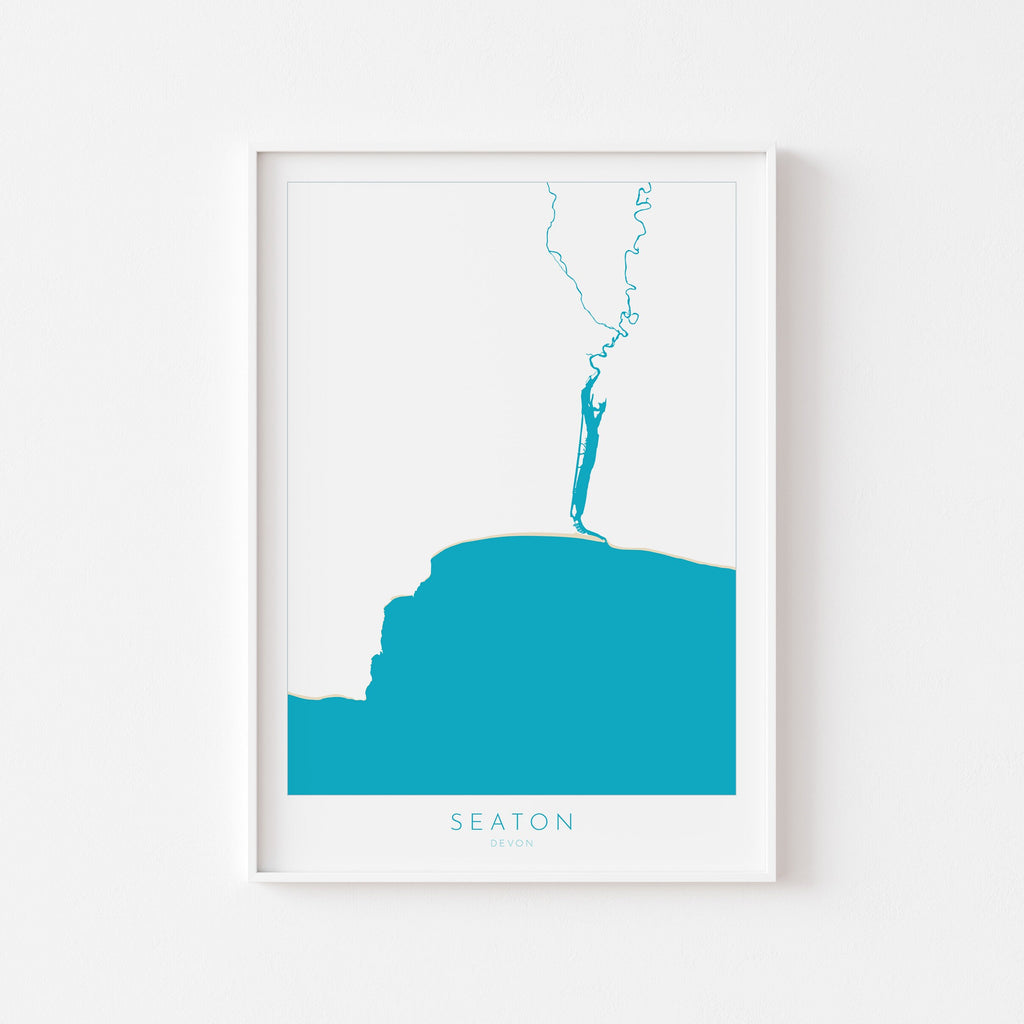 Seaton Map Print - Seaton Beach Art, Devon Map Art, Seaton Art Print, River Axe, Devon Travel Poster, A1, A2, A3, A4, Devon Gift, UK