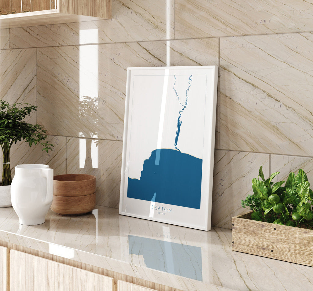 Seaton Map Print - Seaton Beach Art, Devon Map Art, Seaton Art Print, River Axe, Devon Travel Poster, A1, A2, A3, A4, Devon Gift, UK