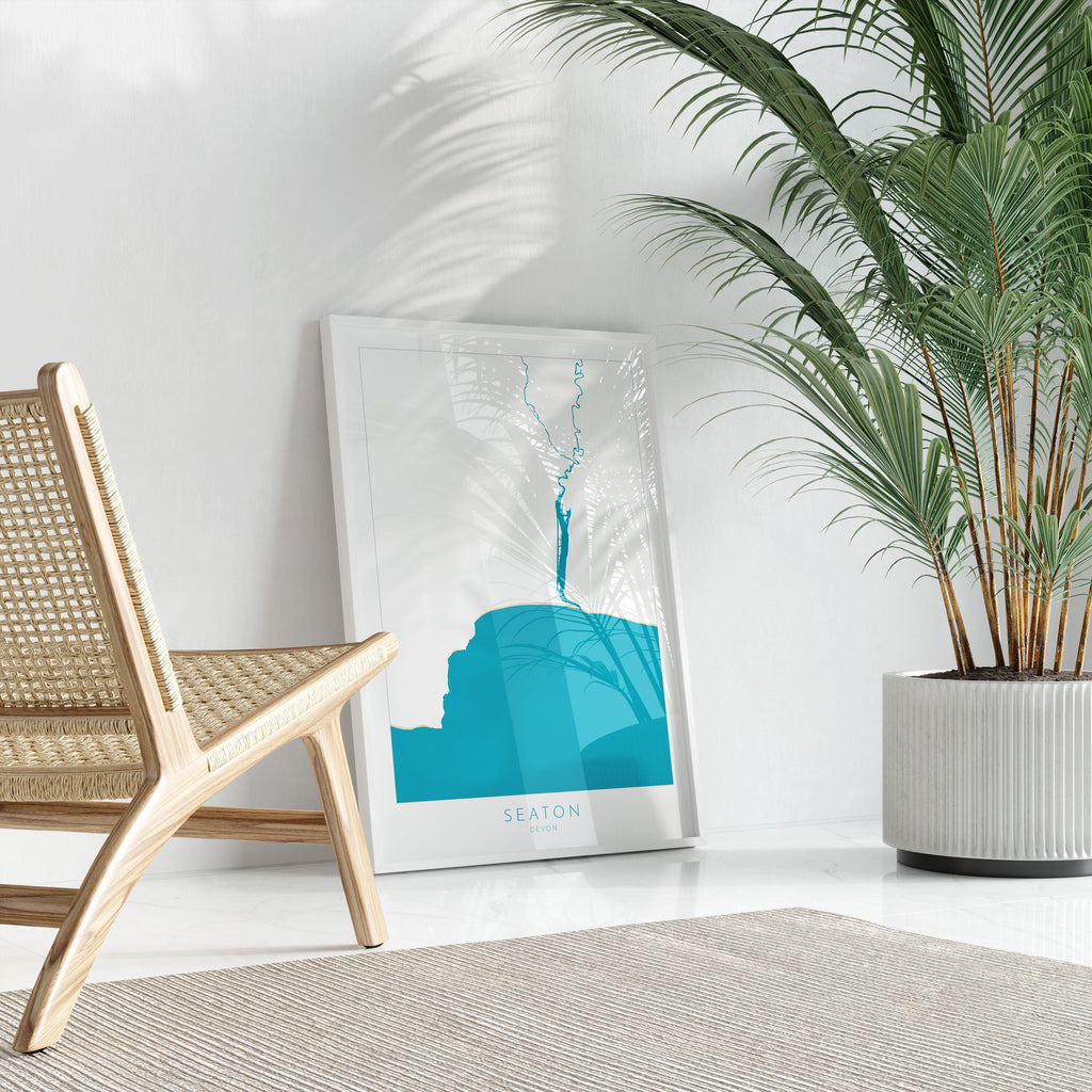 Seaton Map Print - Seaton Beach Art, Devon Map Art, Seaton Art Print, River Axe, Devon Travel Poster, A1, A2, A3, A4, Devon Gift, UK