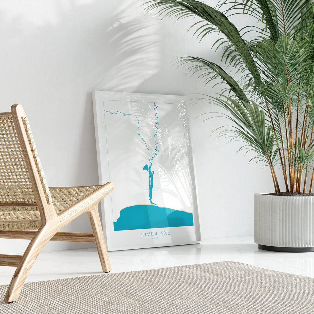 River Axe Devon Map Print - River Axe Art, Devon Map Art, Seaton Map Art, Devon Coast, Devon Travel Poster, A1, A2, A3, A4, Devon Gift UK
