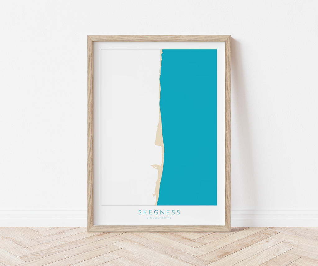 Skegness Map Print - Skegness Beach Art, Lincolnshire Map Art, Skegness Print, Skegness Travel Poster, A1, A2, A3, A4, Gift