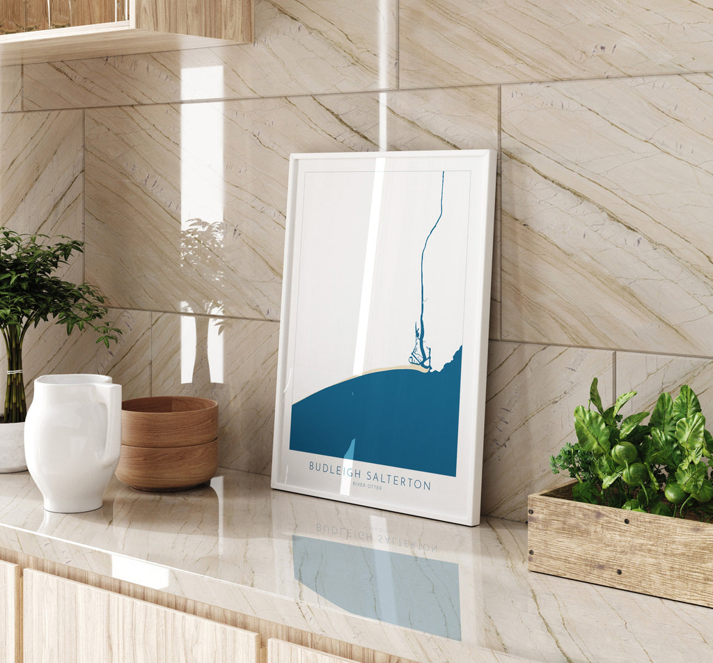 Budleigh Salterton Map Print - Budleigh Salterton Beach Art, Devon Map Art, Devon Rivers, Devon Travel Poster, A1, A2, A3, A4, Devon Gift UK