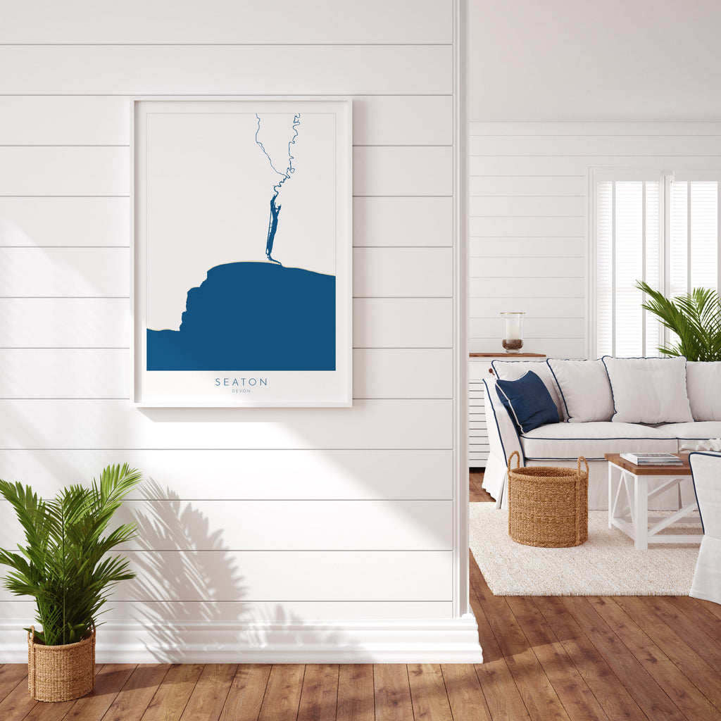 Seaton Map Print - Seaton Beach Art, Devon Map Art, Seaton Art Print, River Axe, Devon Travel Poster, A1, A2, A3, A4, Devon Gift, UK