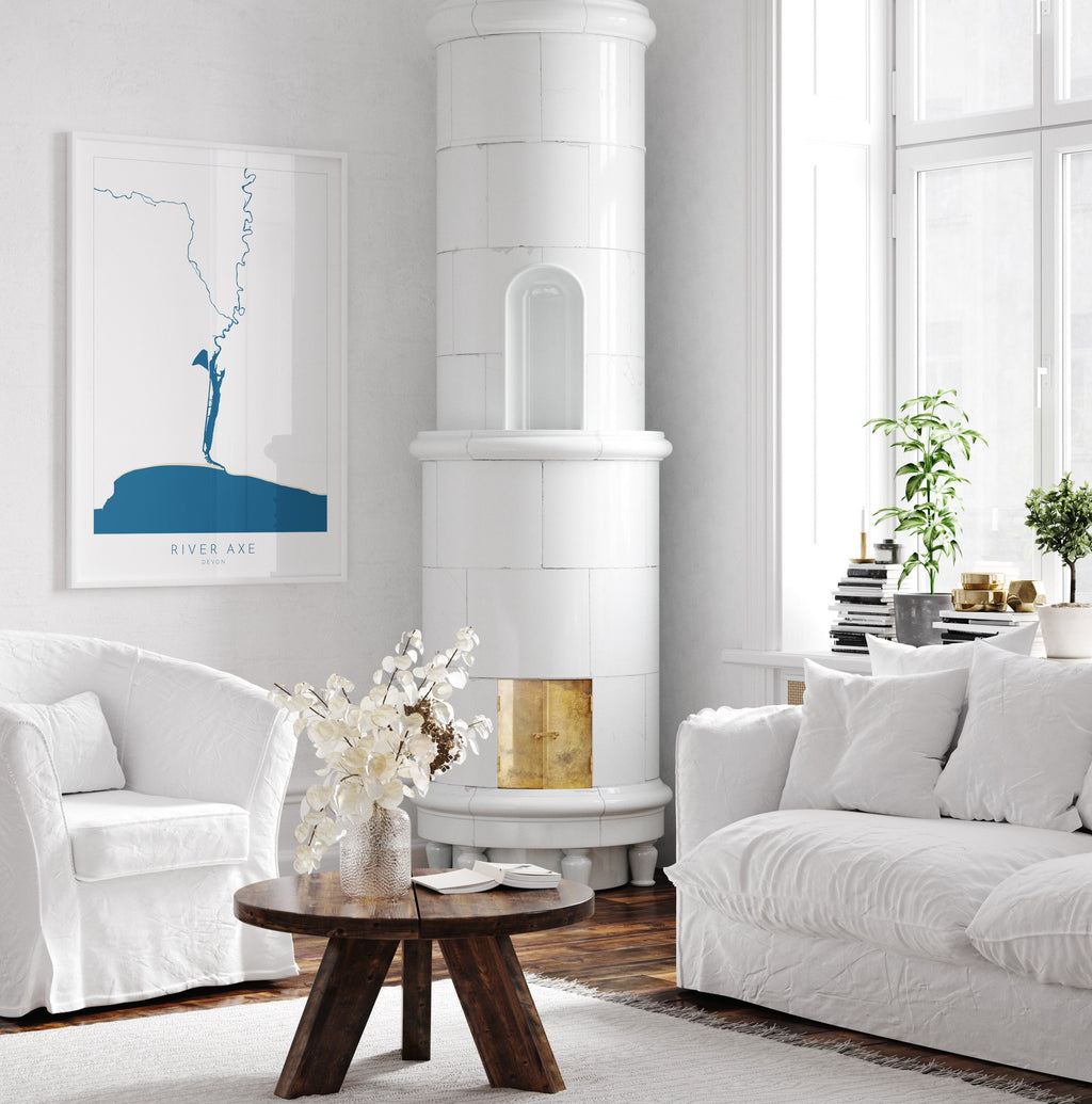 River Axe Devon Map Print - River Axe Art, Devon Map Art, Seaton Map Art, Devon Coast, Devon Travel Poster, A1, A2, A3, A4, Devon Gift UK