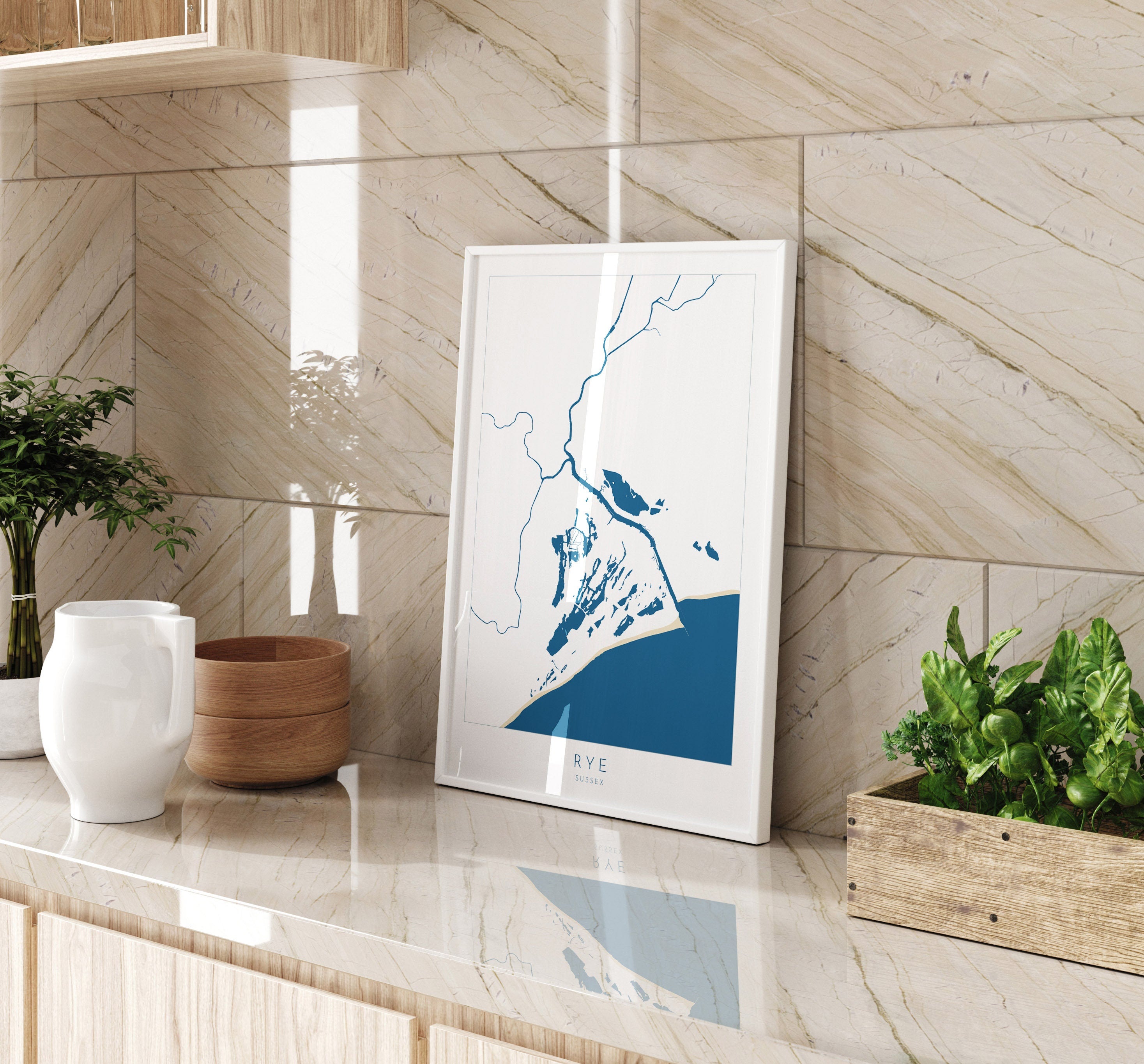 Rye Map Print - Rye Art Poster, East Sussex Map Art, Rye Travel Poster, Sussex Coast, A1, A2, A3, A4, Rye Harbour, River Rother Map