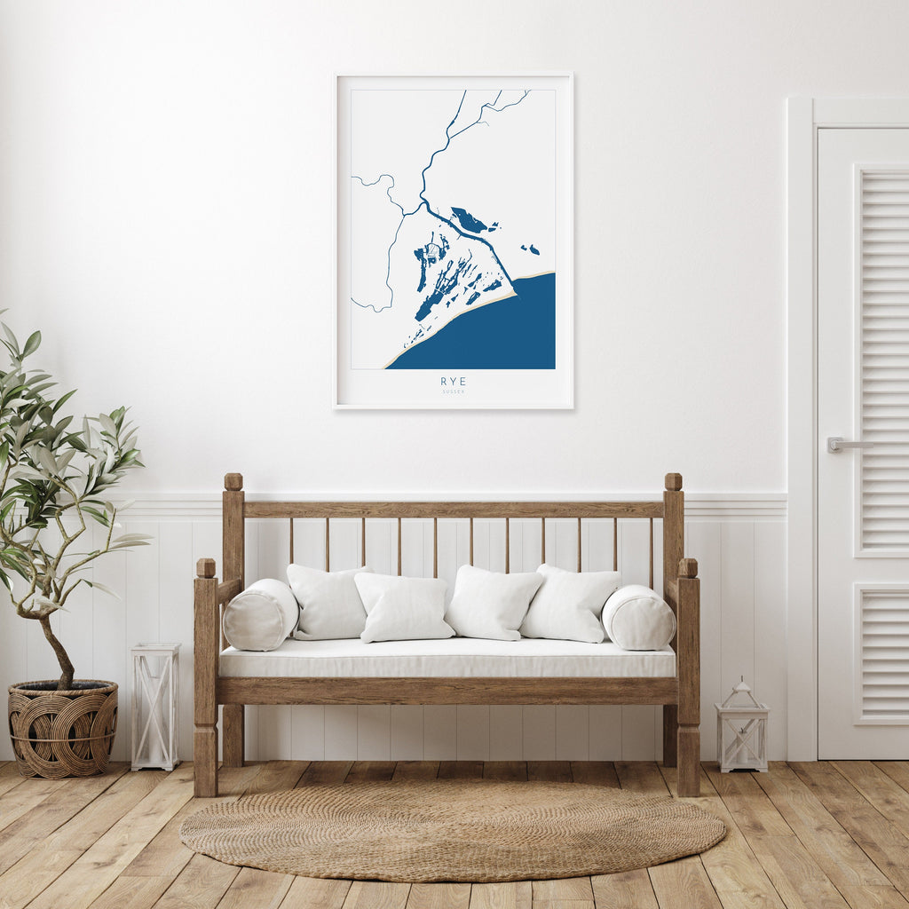 Rye Map Print - Rye Art Poster, East Sussex Map Art, Rye Travel Poster, Sussex Coast, A1, A2, A3, A4, Rye Harbour, River Rother Map
